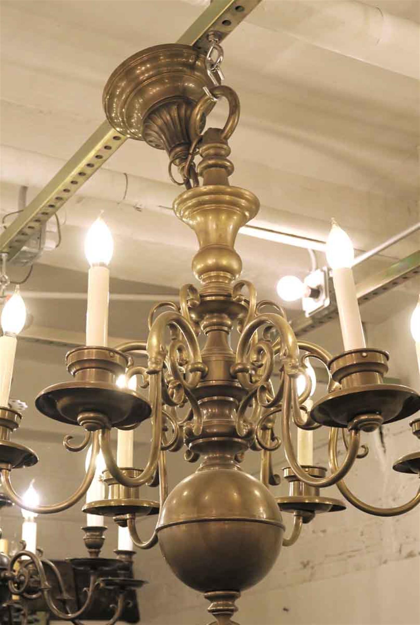 Antique Solid Brass, 10 Arm Chandelier, Williamsburg Antique Solid Brass, 10 Arm Chandelier, Williamsburg