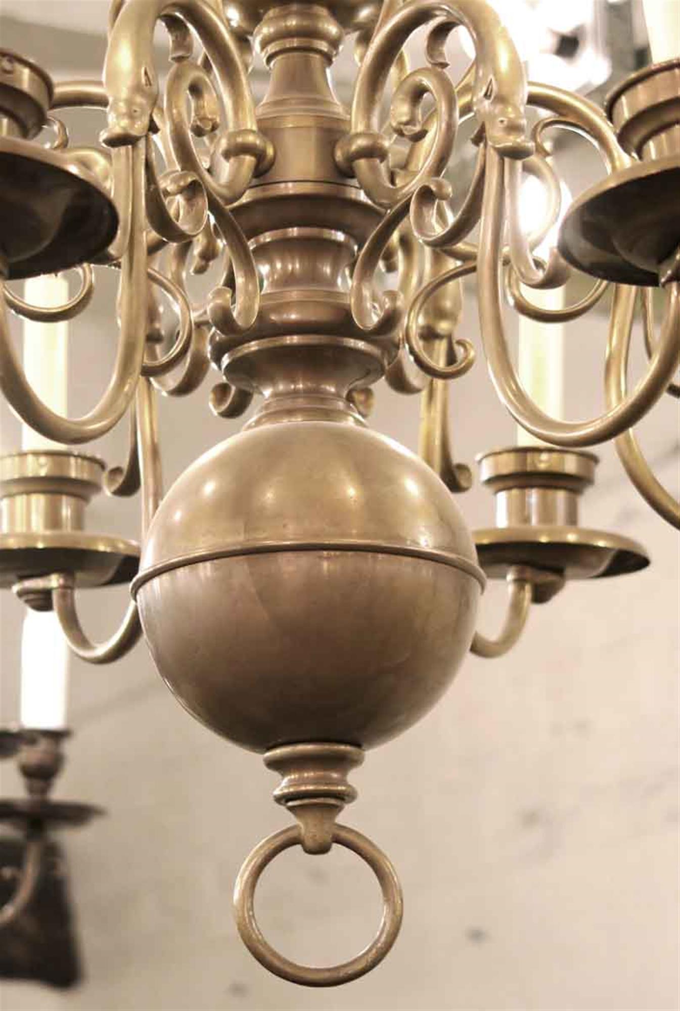 1890s Williamsburg Style Brass Chandelier with Dolphin Details For Sale