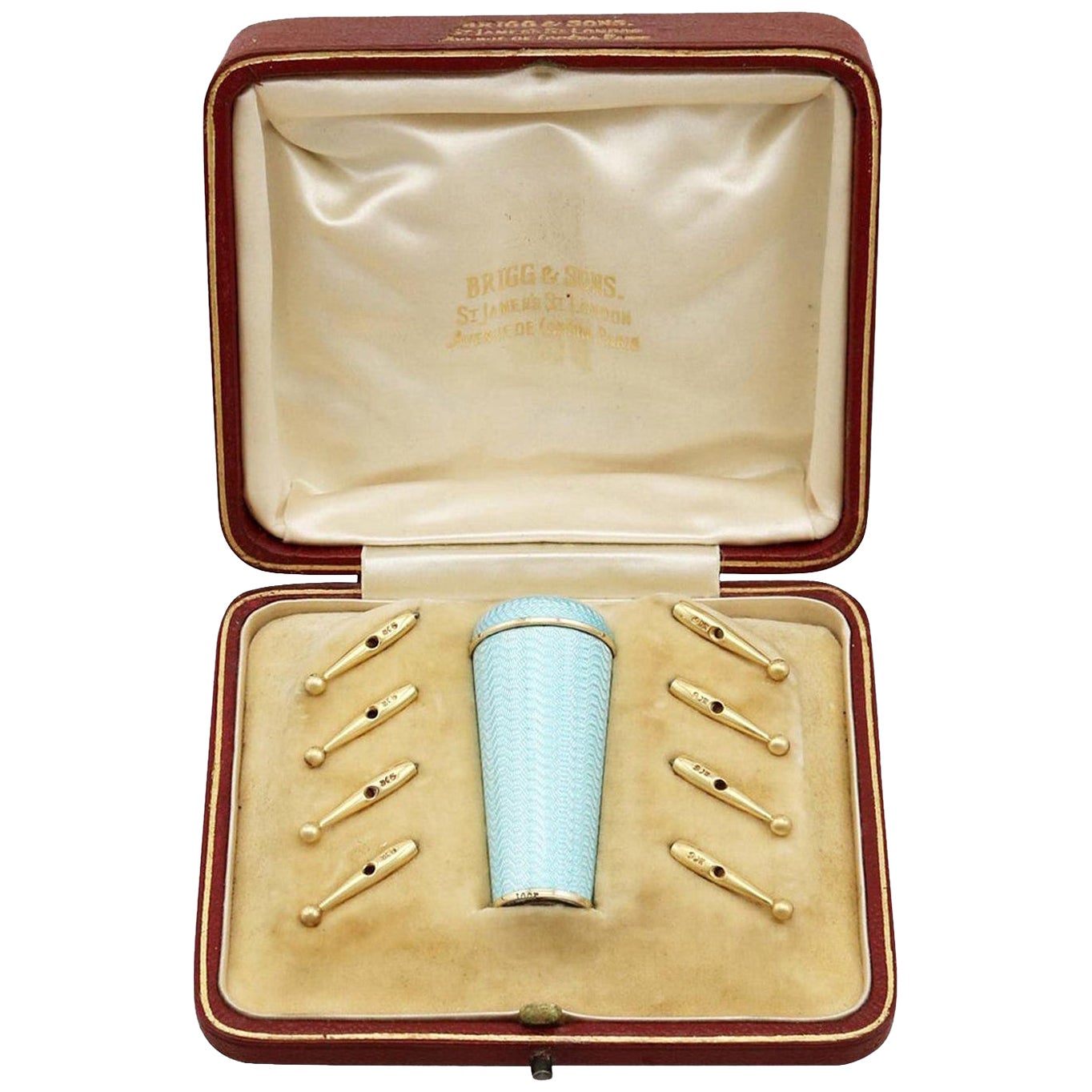 1890er Jahre Gelbgold und Emaille Parasol Griff und Rippe Tipps im Angebot