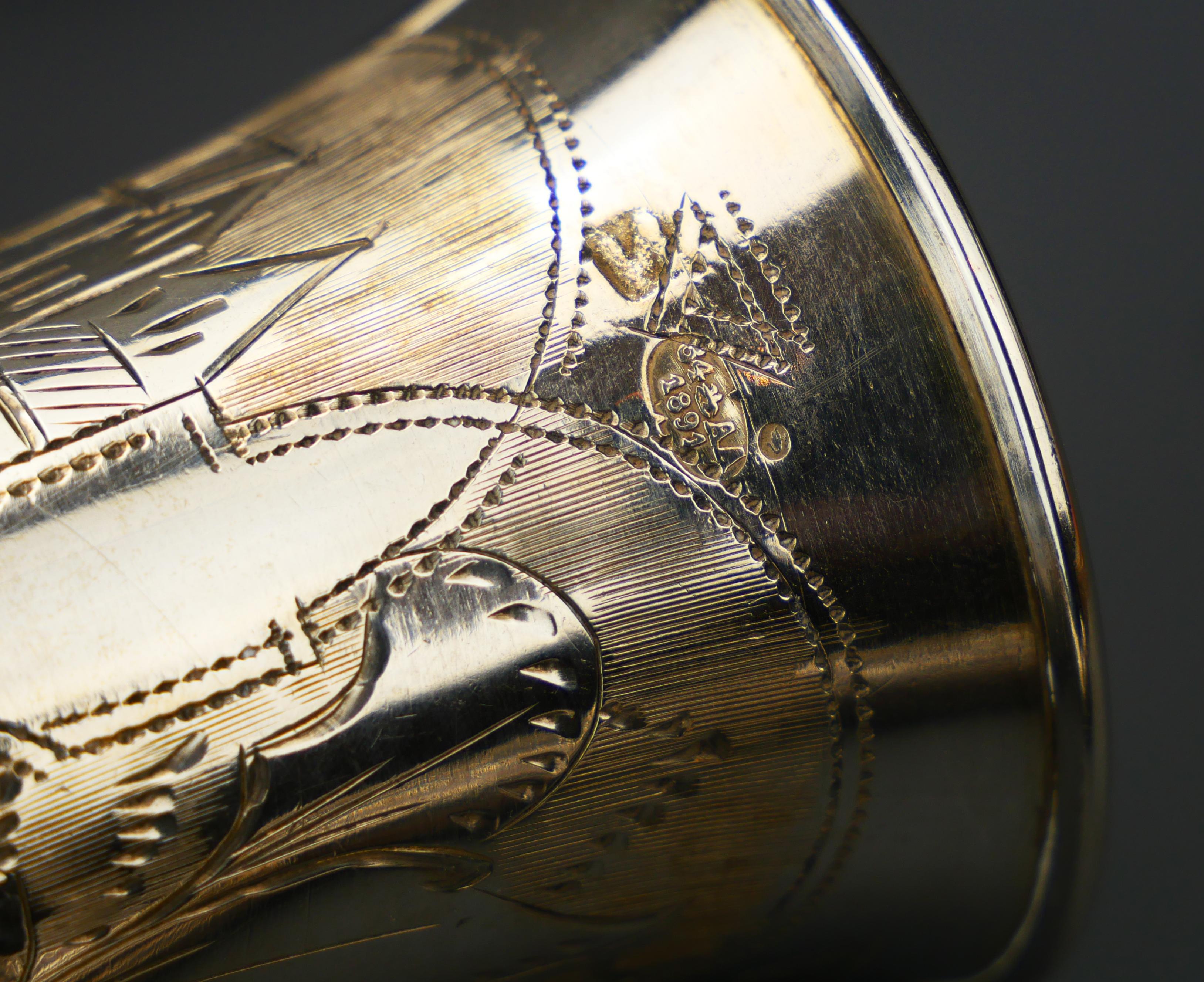 1891 -  1894 Due antichi bicchieri da shot di vodka russa 84 Argento / 69 grammi in vendita 6