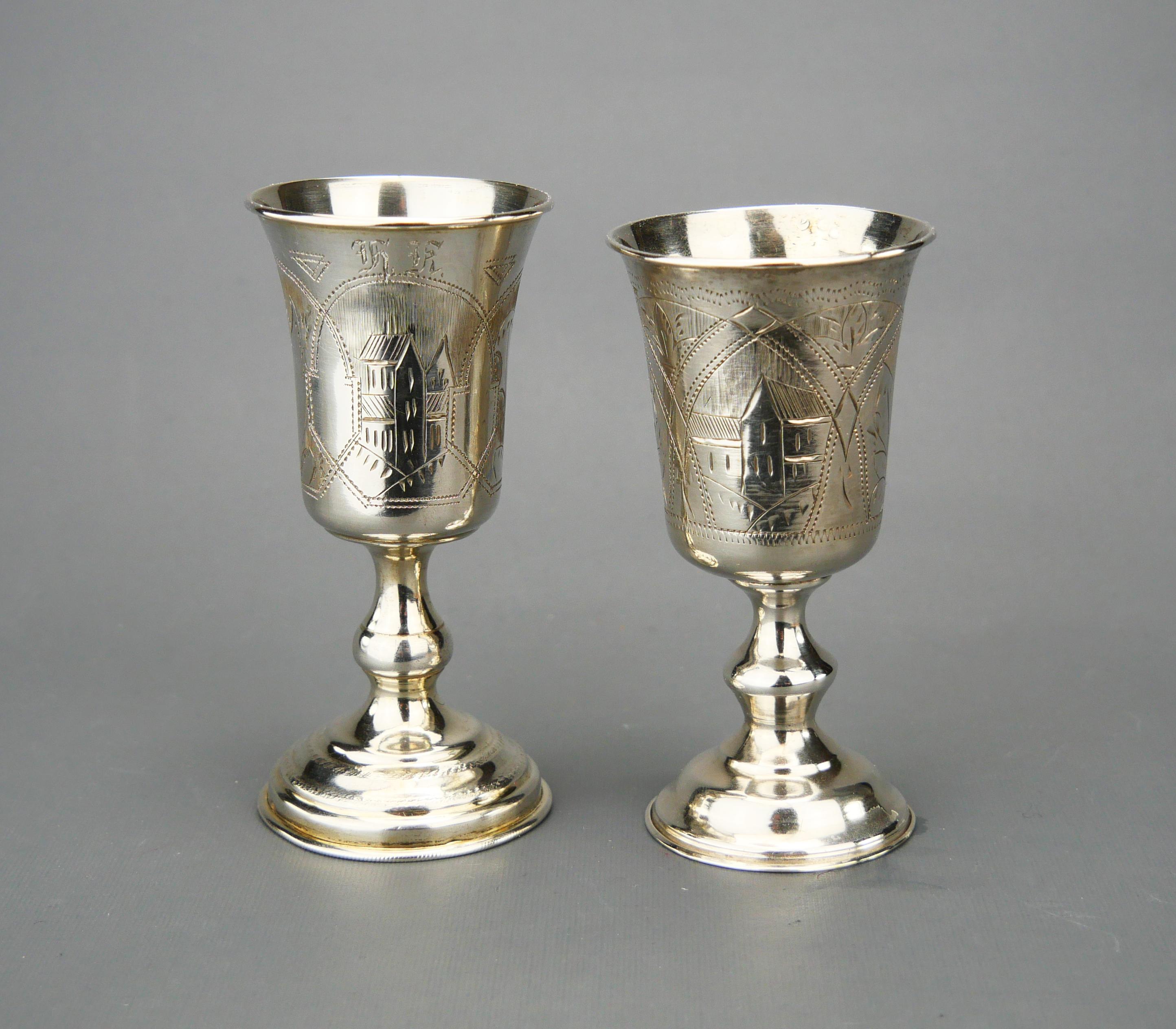 Impero russo 1891 -  1894 Due antichi bicchieri da shot di vodka russa 84 Argento / 69 grammi in vendita