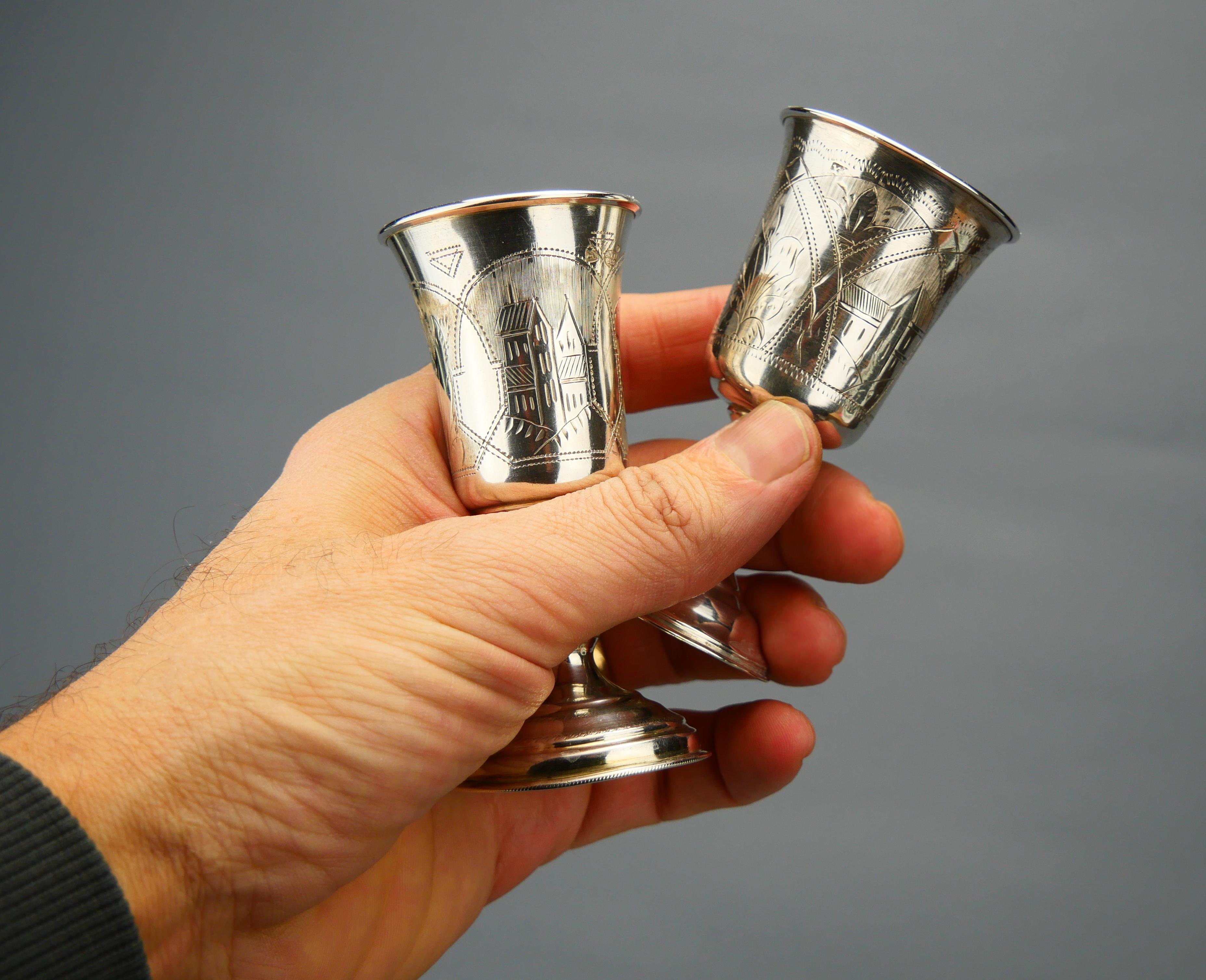 1891 -  1894 Due antichi bicchieri da shot di vodka russa 84 Argento / 69 grammi in vendita 1