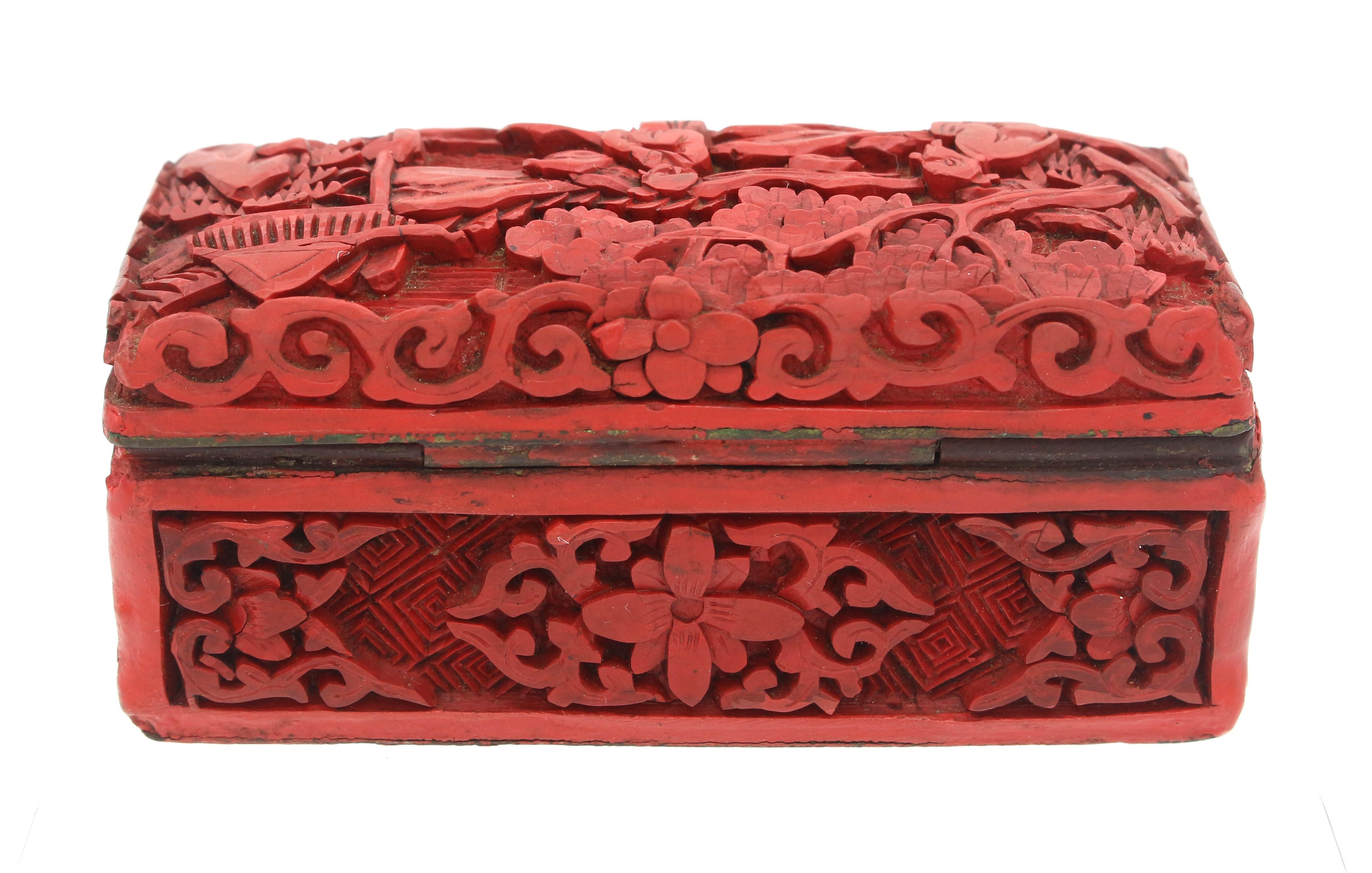 Qing Boîte à estampilles chinoise Cinnabar 1891-1911 en vente
