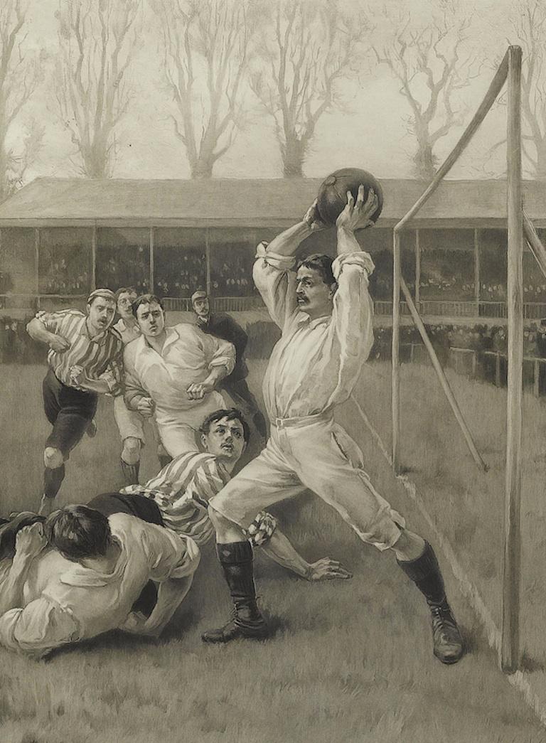 English 1891 Football Match and Association Game after W. Overend, Antique Photogravure For Sale