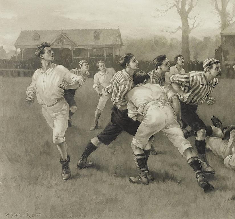 English 1891 Football Match and Association Game after W. Overend, Antique Photogravure For Sale
