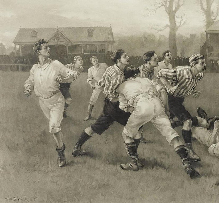 1891 Football Match and Association Game after W. Overend, Antique Photogravure In Good Condition For Sale In Colorado Springs, CO