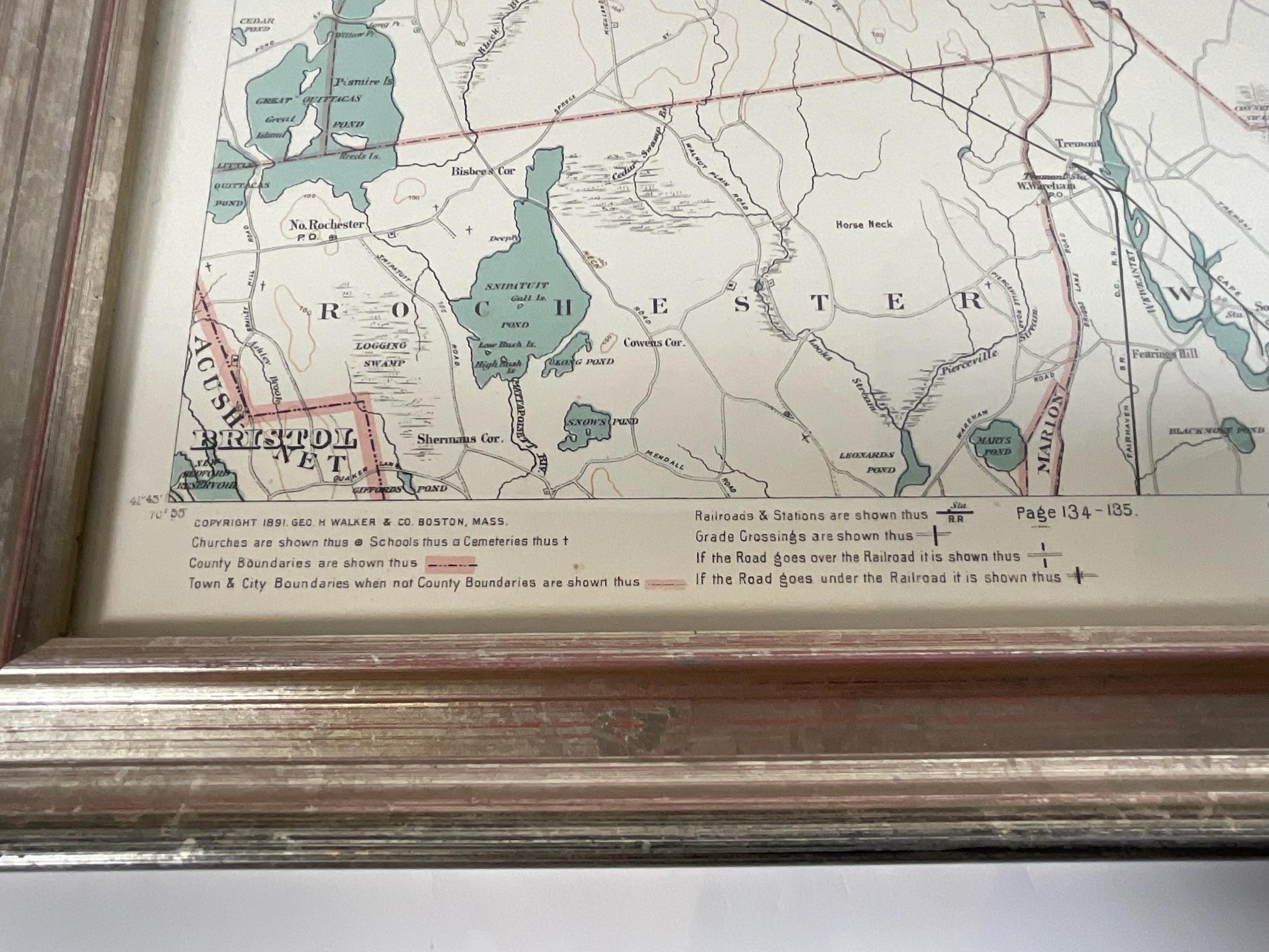 Paper 1891 Map of Plymouth County Mass For Sale