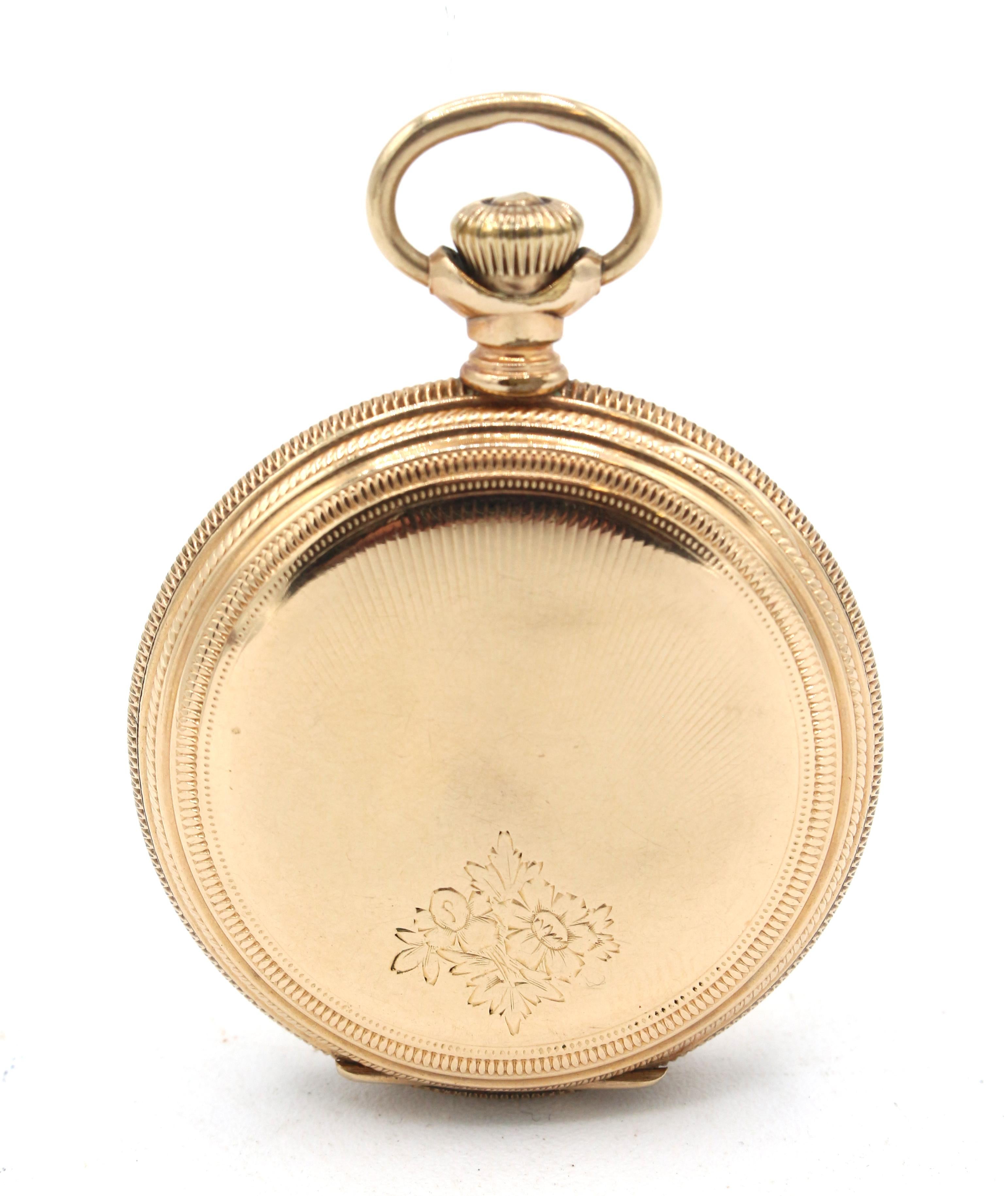 Mouvement esthétique 1891 Montre de poche Waltham à boîtier de chasse pour dames en vente