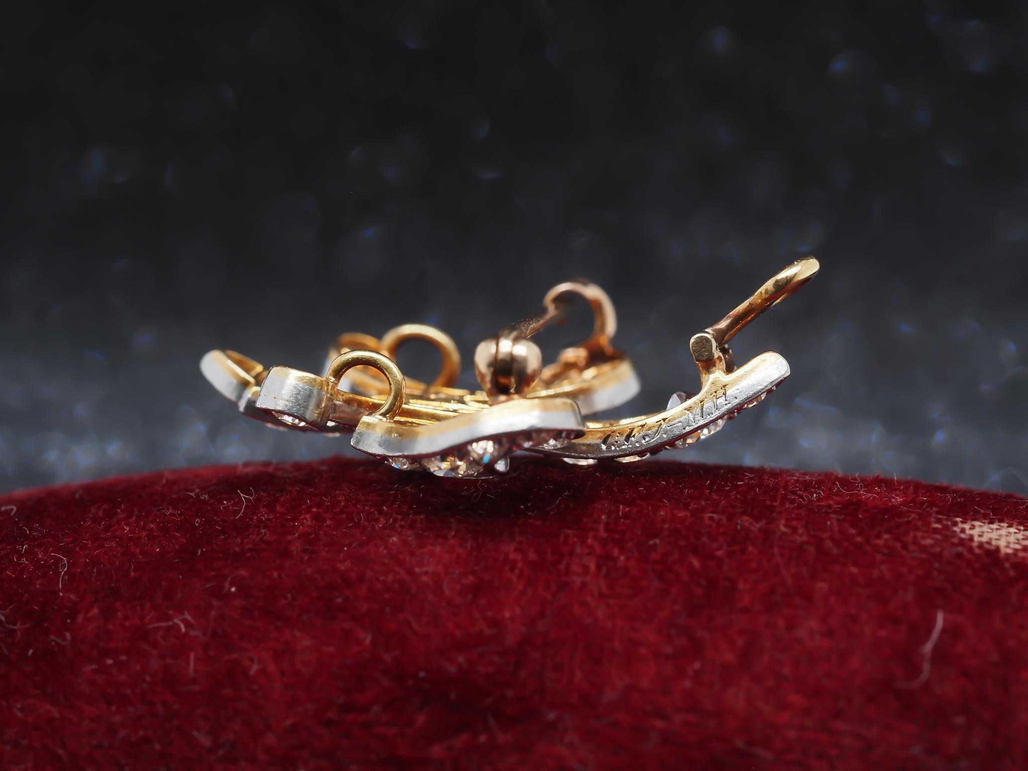 Women's 1892 18K Gold and Platinum Fleur-De-Lis Pendant and Brooch, Signed with Date