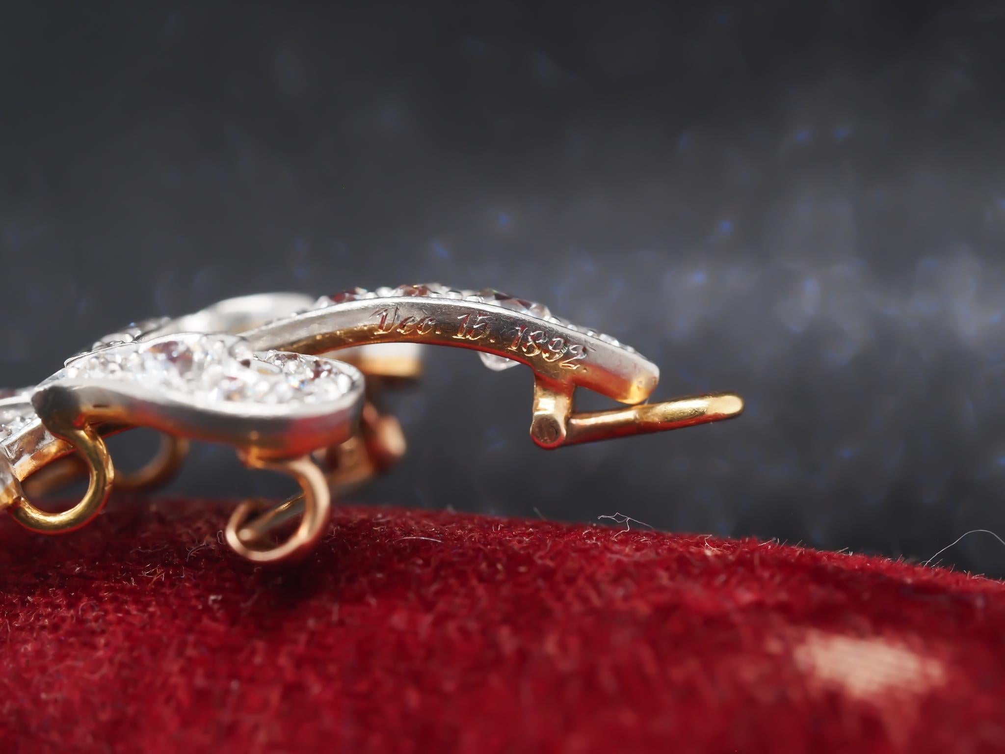 1892 18K Gold and Platinum Fleur-De-Lis Pendant and Brooch, Signed with Date 2