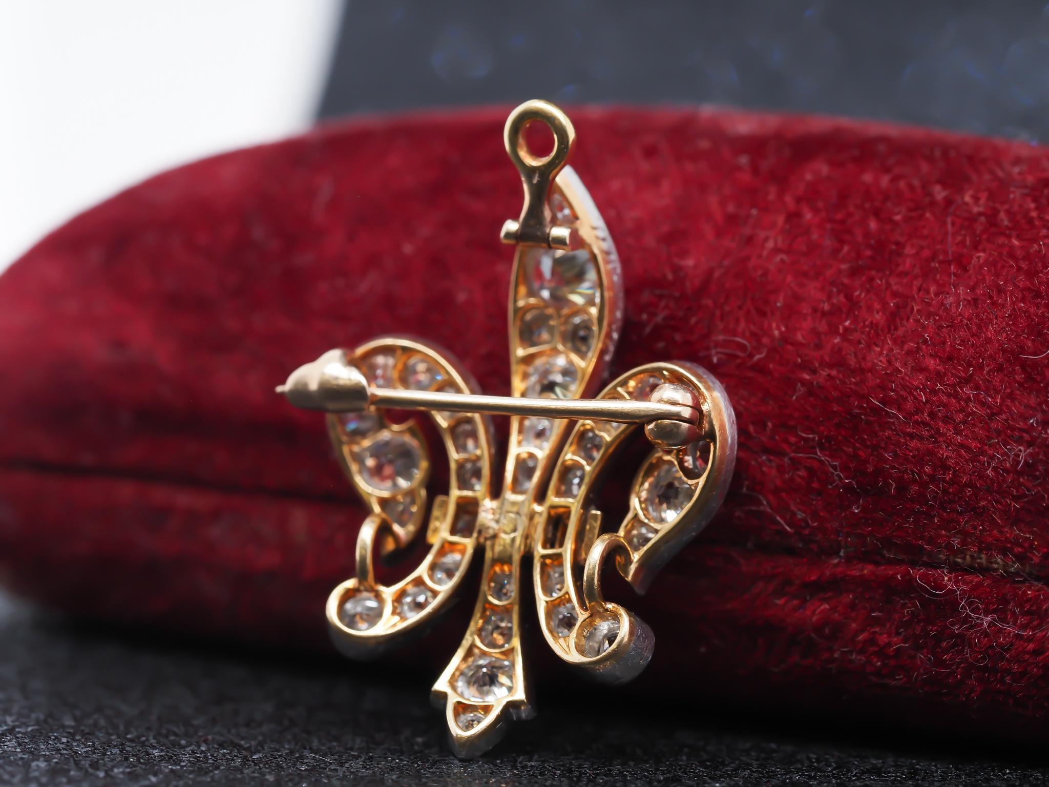 1892 18K Gold and Platinum Fleur-De-Lis Pendant and Brooch, Signed with Date 3