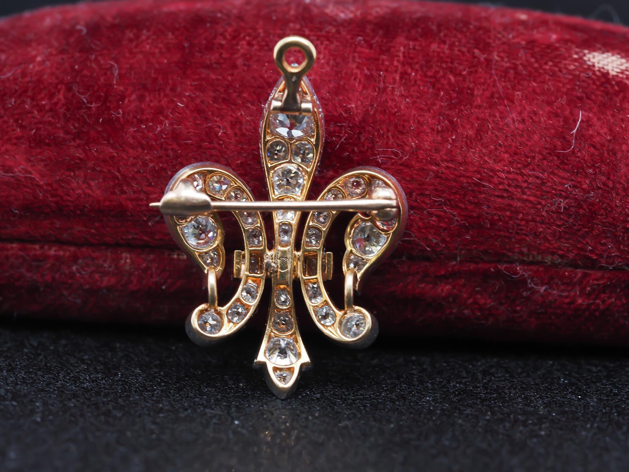 1892 18K Gold and Platinum Fleur-De-Lis Pendant and Brooch, Signed with Date 4