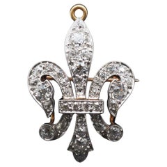 1892 18K Gold and Platinum Fleur-De-Lis Pendant and Brooch, Signed with Date
