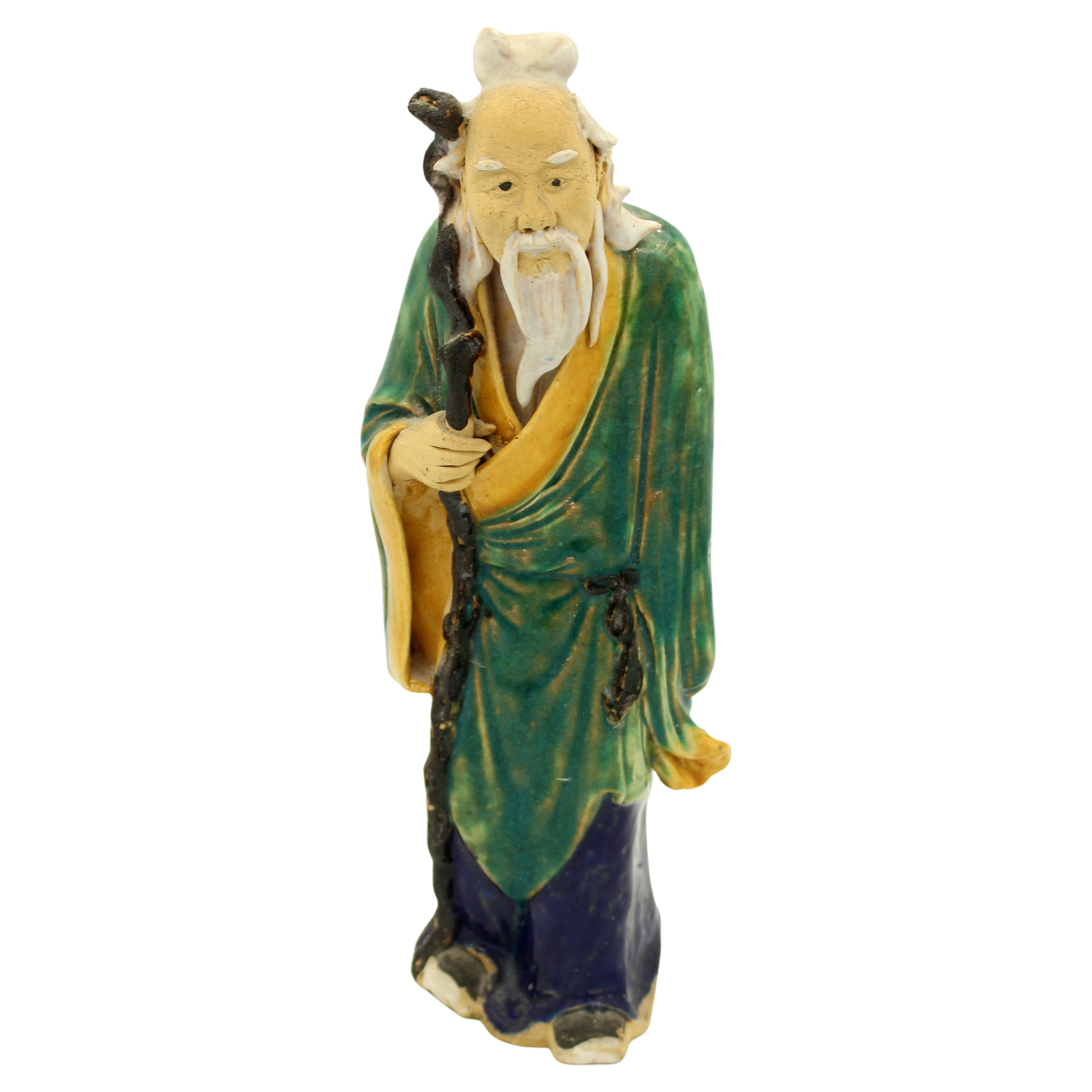 1892-1904 Chinese Elder Figure With Staff For Sale