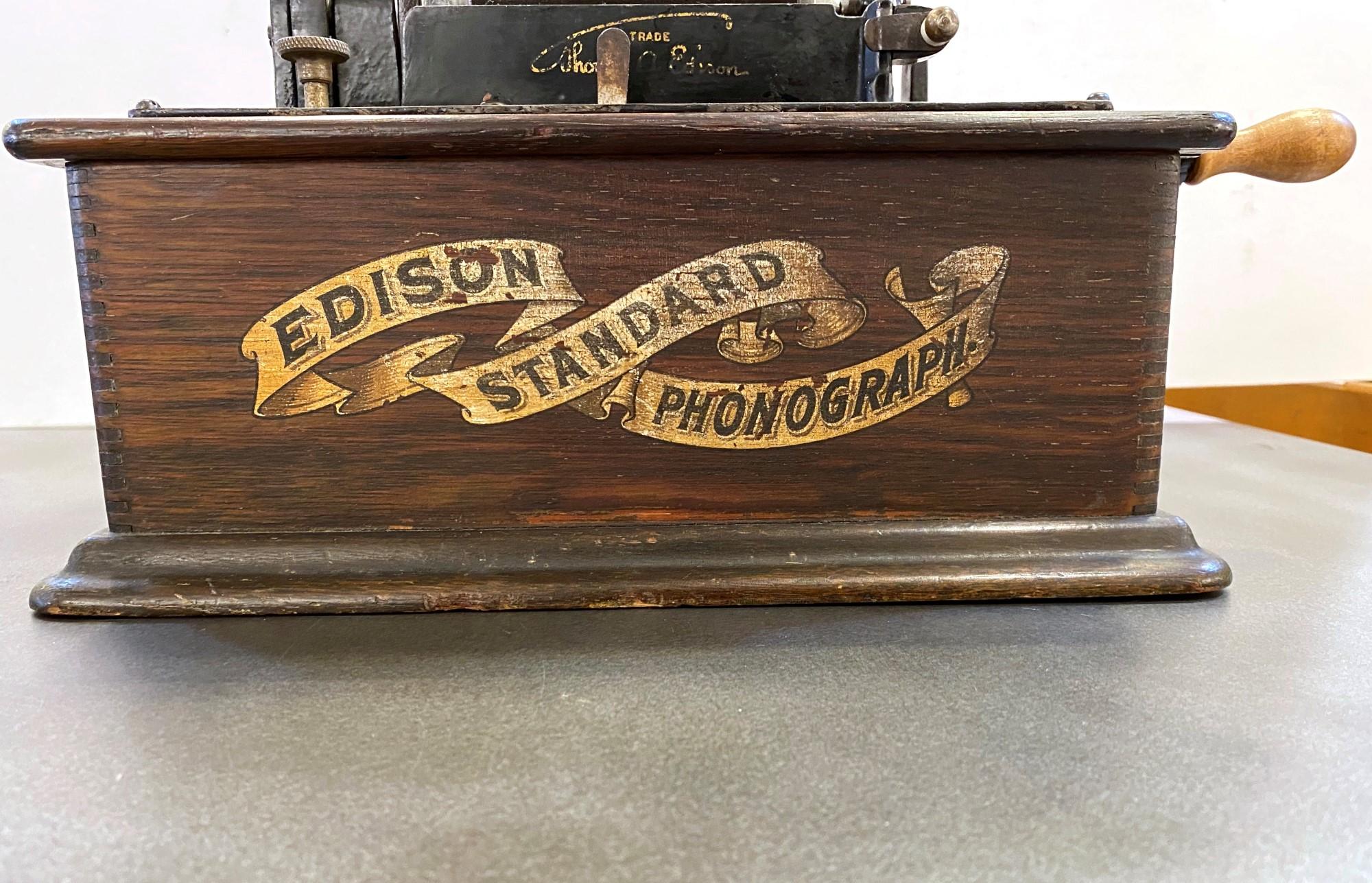 1892 Antique Edison Phonograph with Five Cylinder Records, Refurbished 3