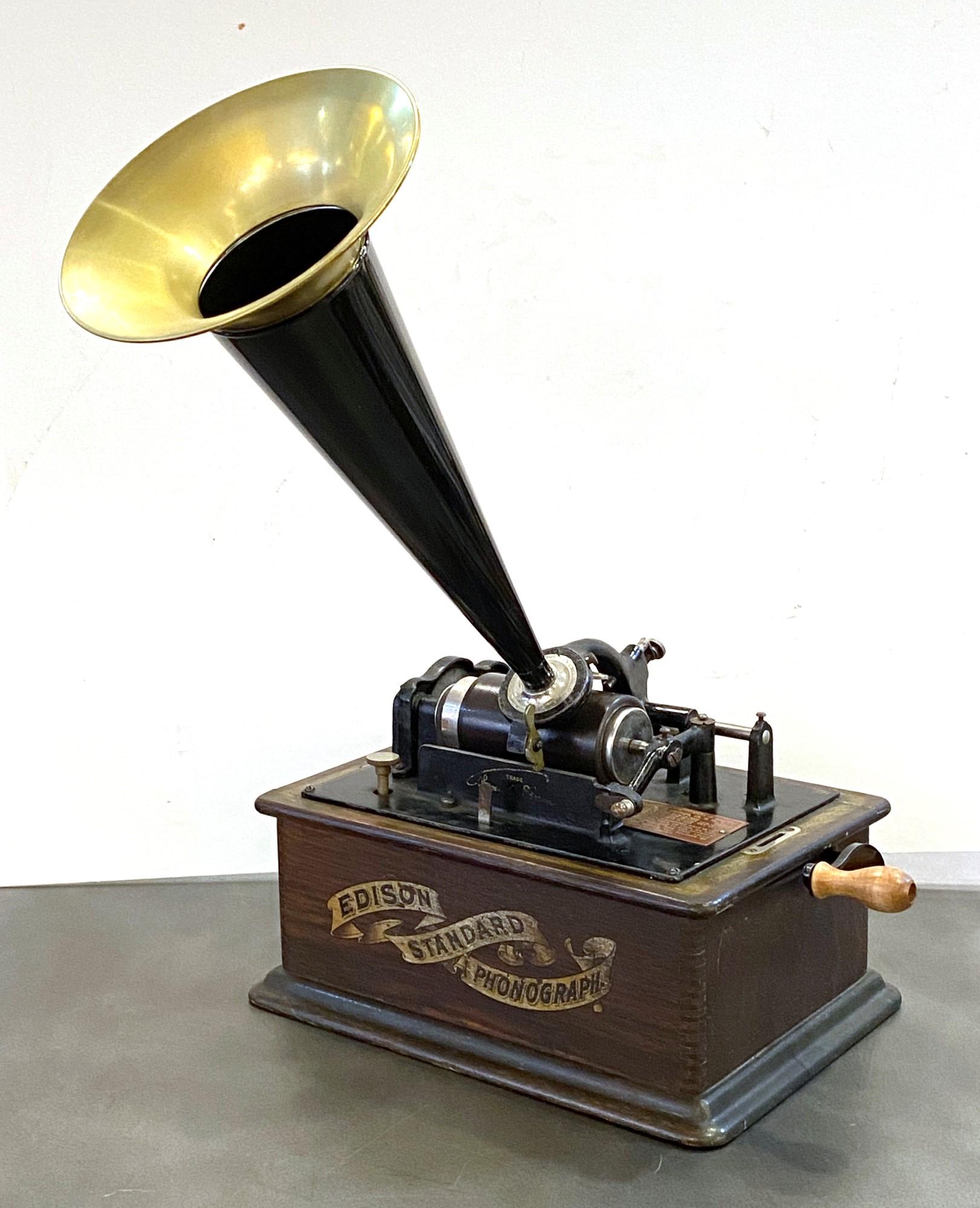 American 1892 Antique Edison Phonograph with Five Cylinder Records, Refurbished