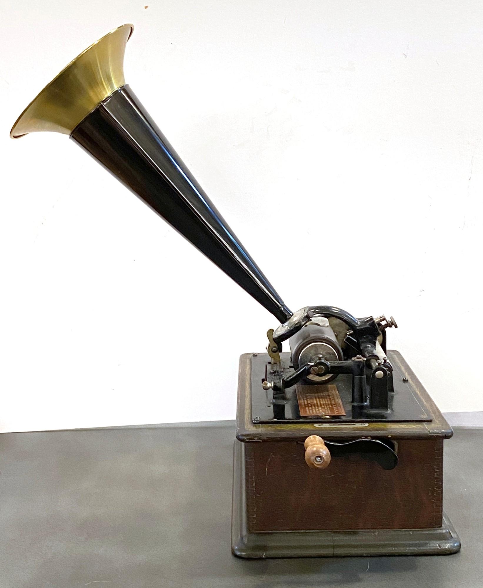 Late 19th Century 1892 Antique Edison Phonograph with Five Cylinder Records, Refurbished