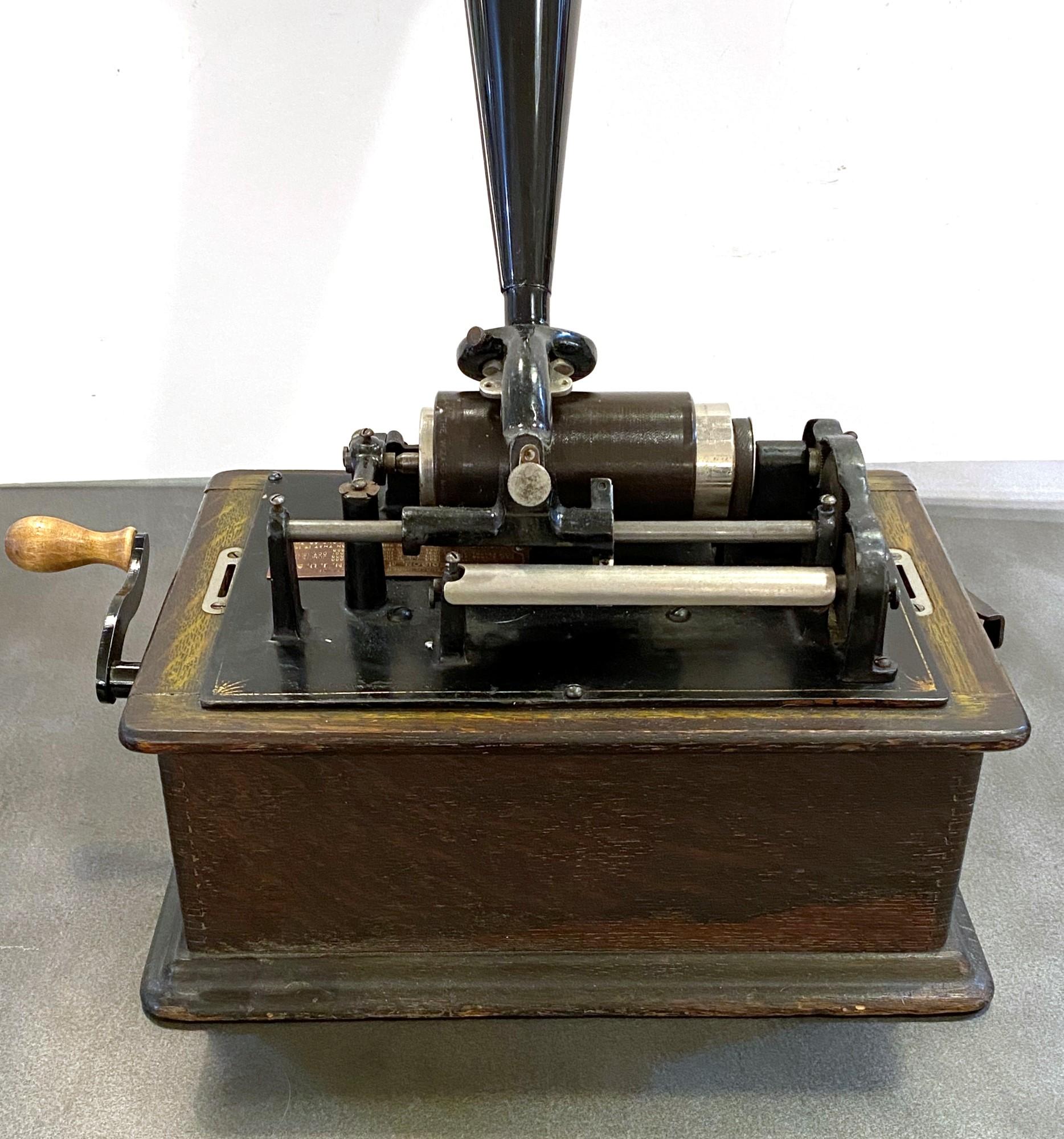 1892 Antique Edison Phonograph with Five Cylinder Records, Refurbished 1