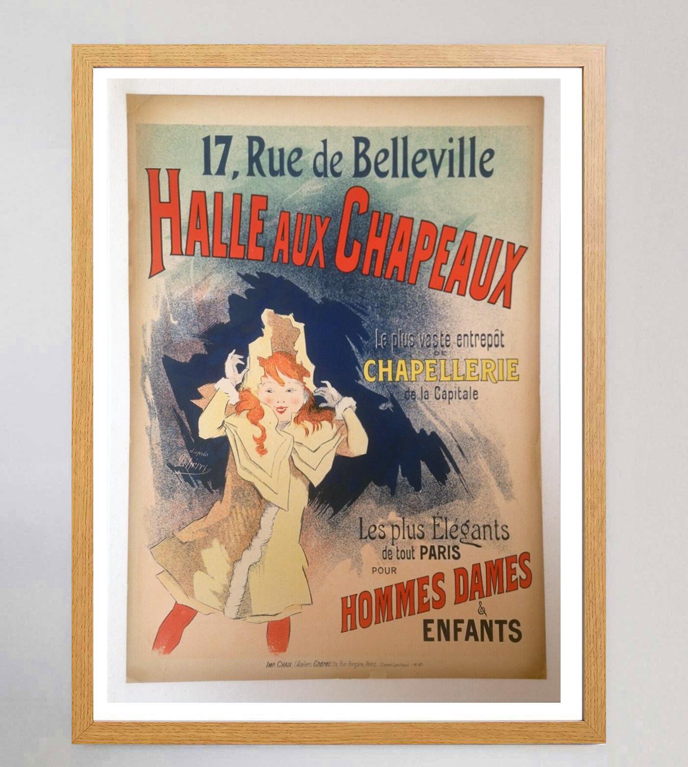 French 1892 Halles Aux Chapeaux - Jules Cheret Original Vintage Poster For Sale