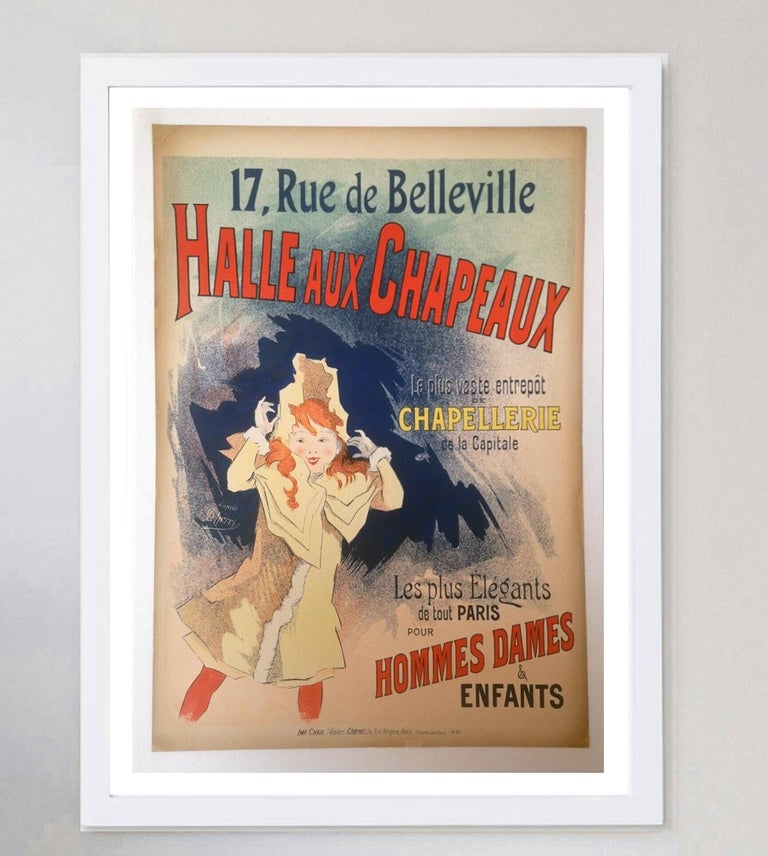 Affiche vintage originale de 1892 Halles Aux Chapeaux Jules