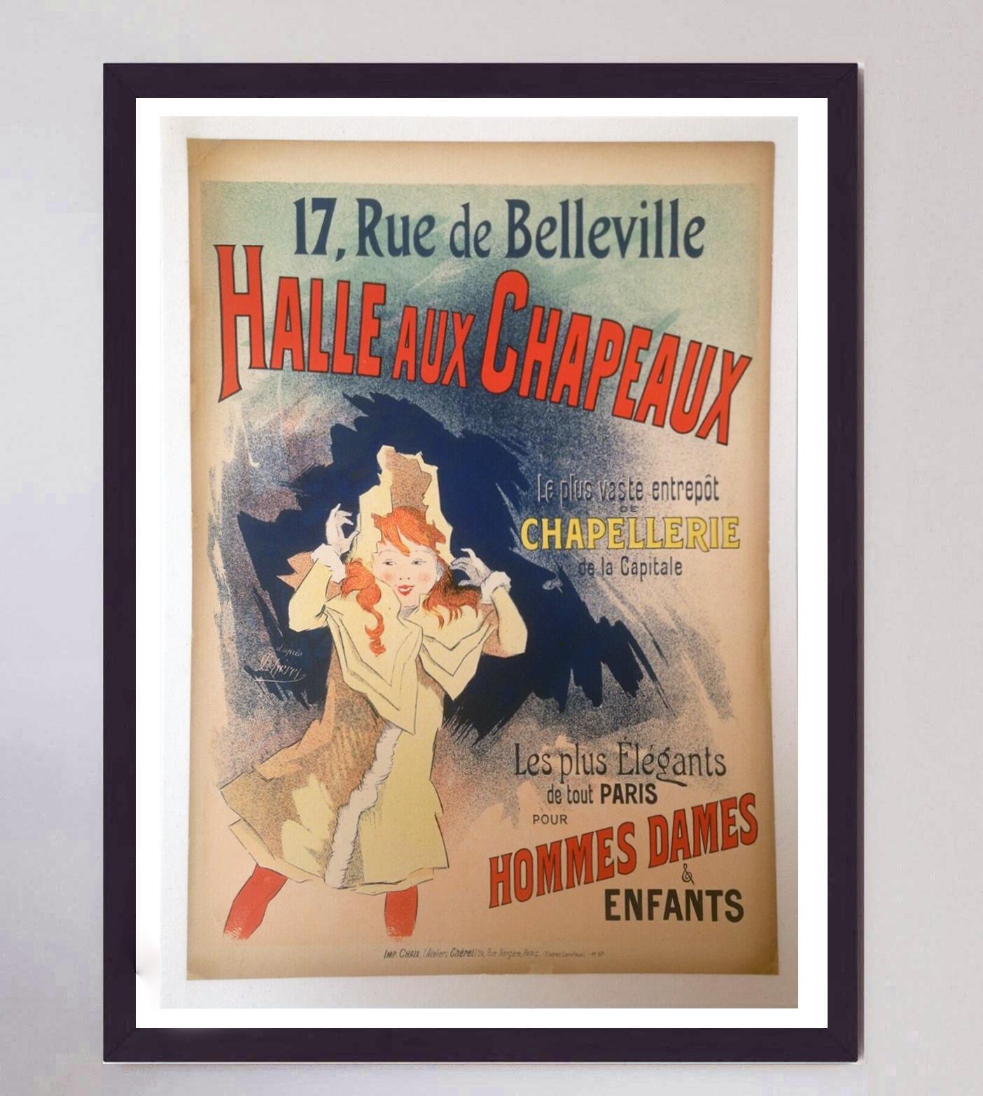 Fin du XIXe siècle Affiche vintage originale de 1892 Halles Aux Chapeaux - Jules Cheret en vente