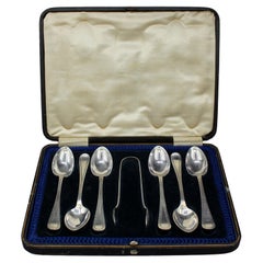1893 Set of 6 English Sterling Silver Tea Spoons & Sugar Tongs
