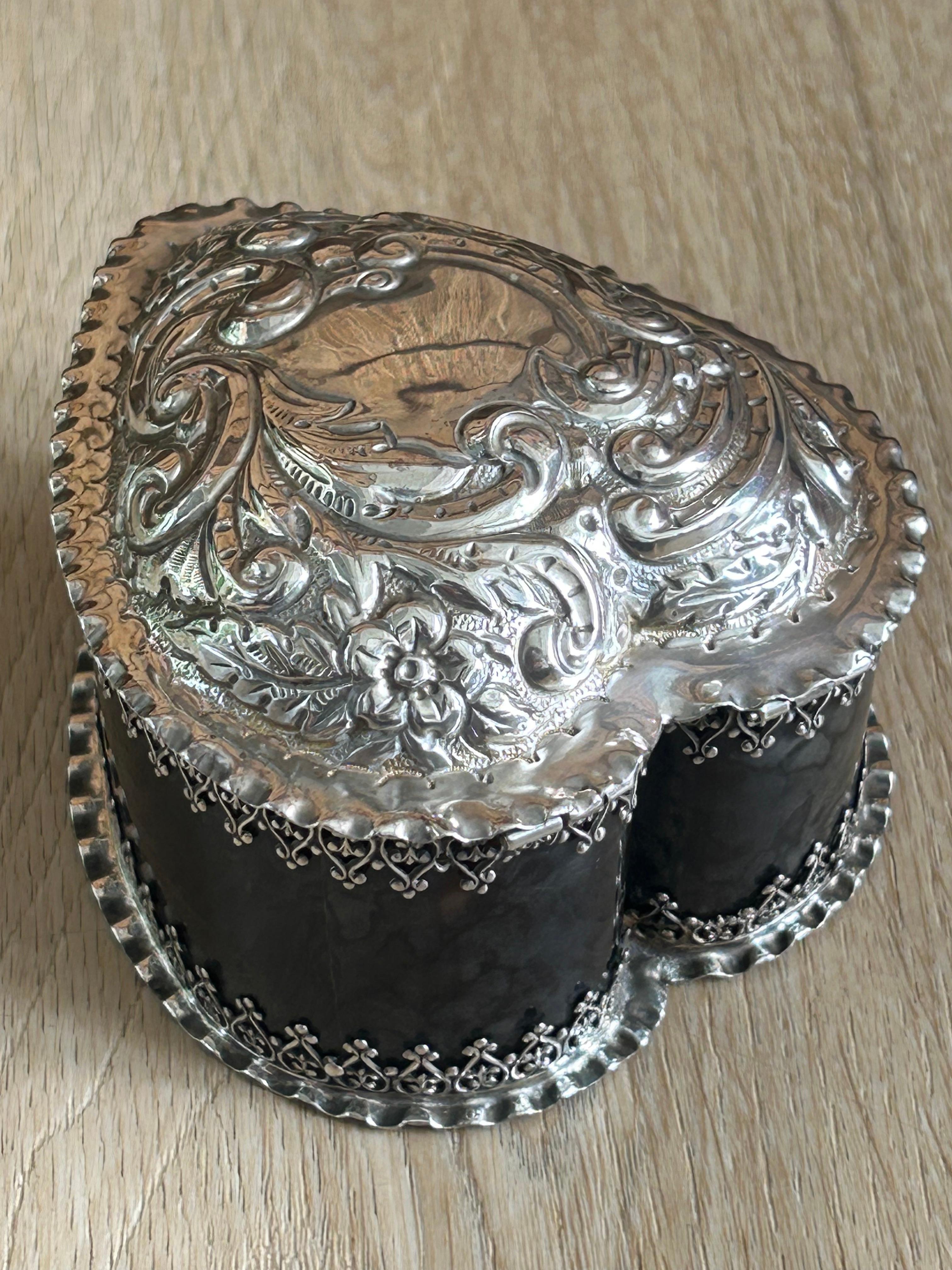 British 1893 Silver And Tortoiseshell Heart Shaped Box For Sale