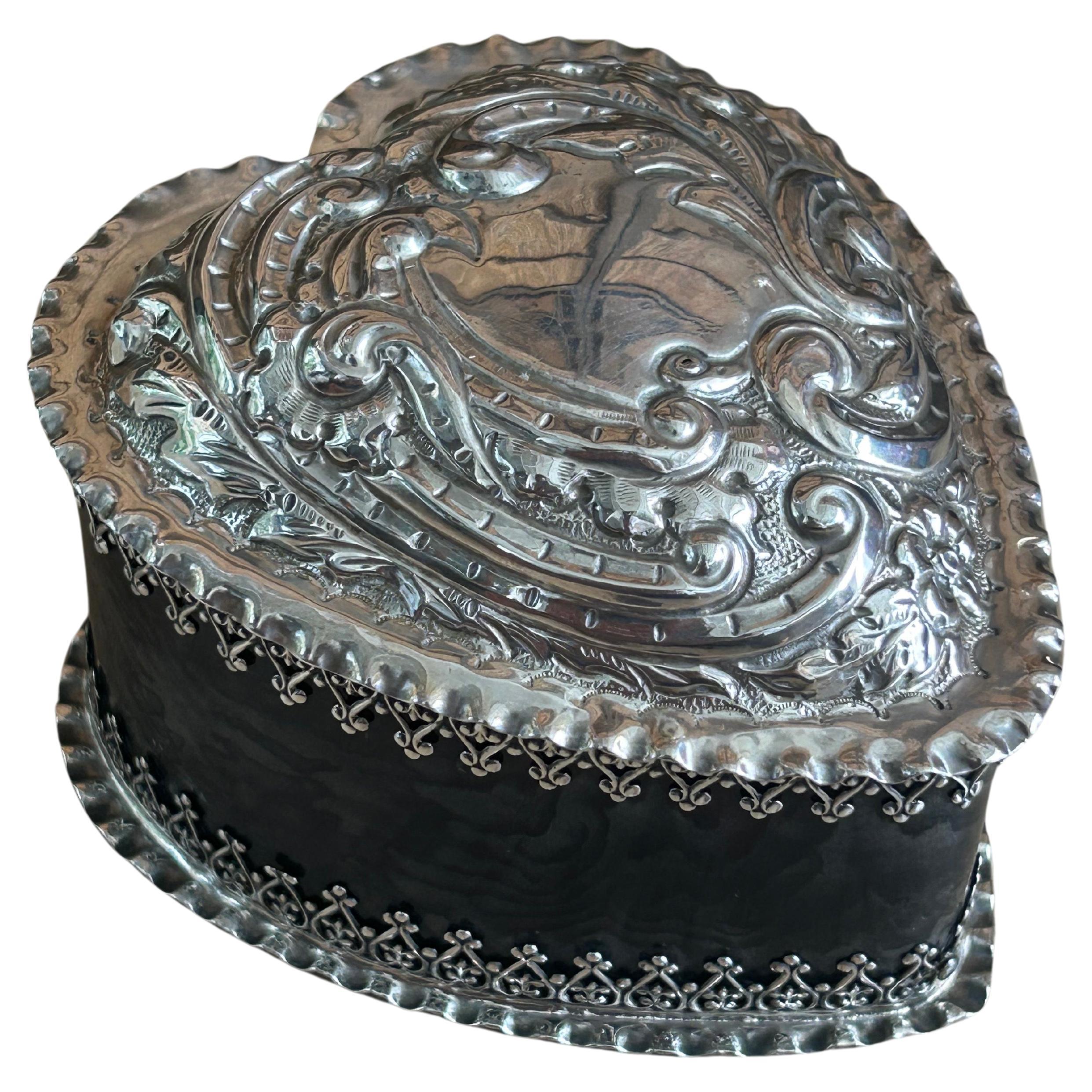 1893 Silver And Tortoiseshell Heart Shaped Box For Sale