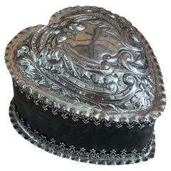 Antique 1893 Silver And Tortoiseshell Heart Shaped Box