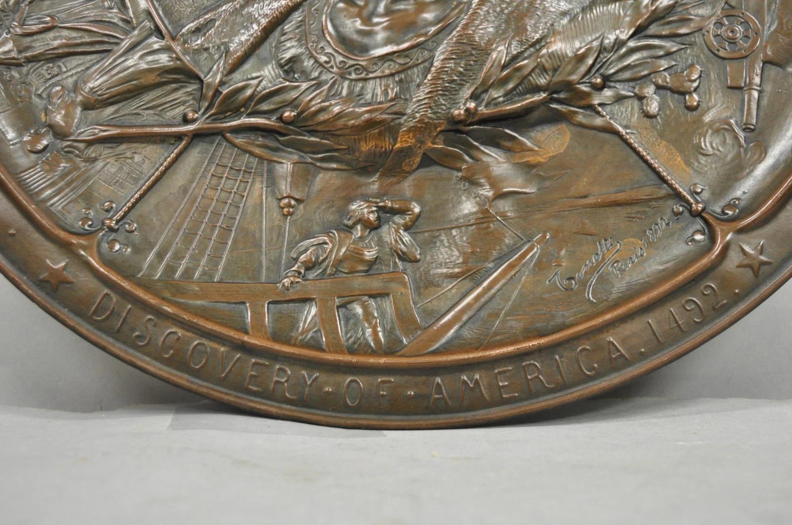 1893 World's Fair Columbian Exhibition Christopher Columbus Bronze Charge Plaque For Sale 5