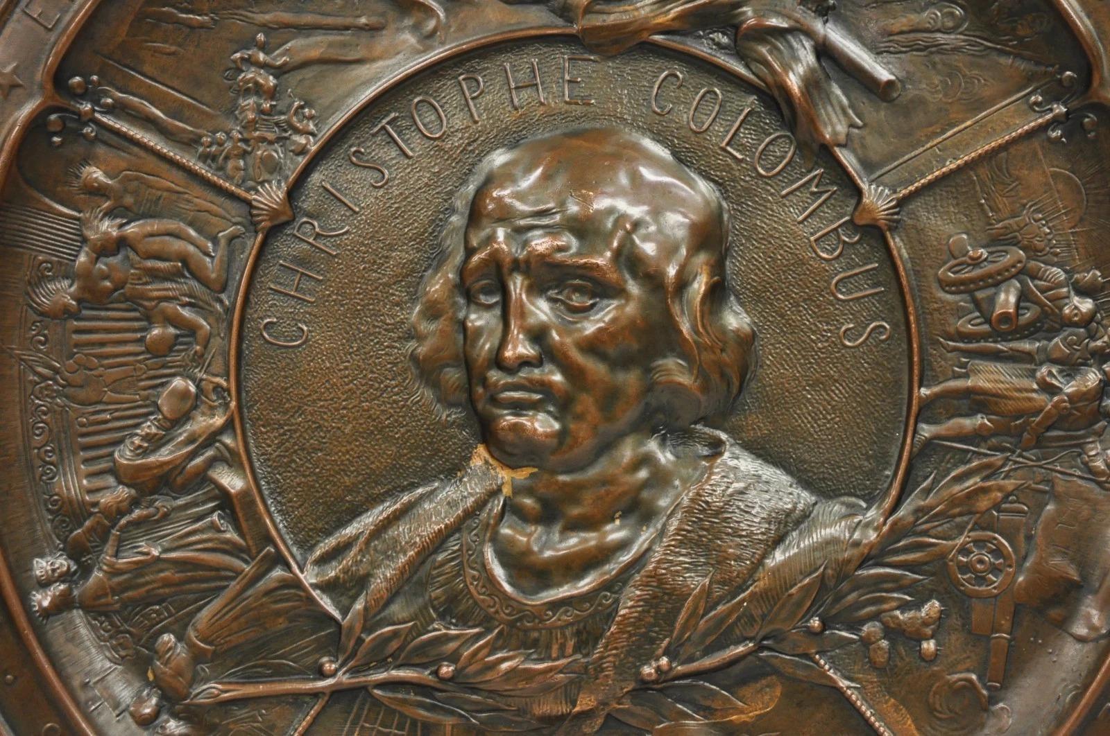 Other 1893 World's Fair Columbian Exhibition Christopher Columbus Bronze Charge Plaque For Sale