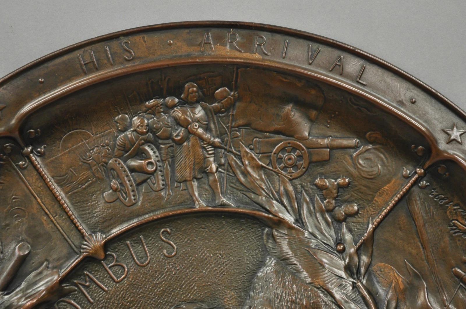 19th Century 1893 World's Fair Columbian Exhibition Christopher Columbus Bronze Charge Plaque For Sale
