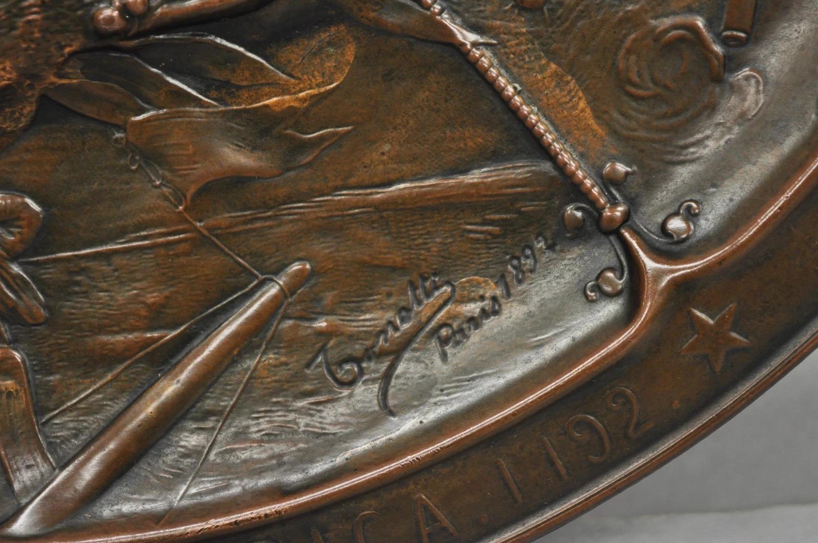 1893 World's Fair Columbian Exhibition Christopher Columbus Bronze Charge Plaque For Sale 3