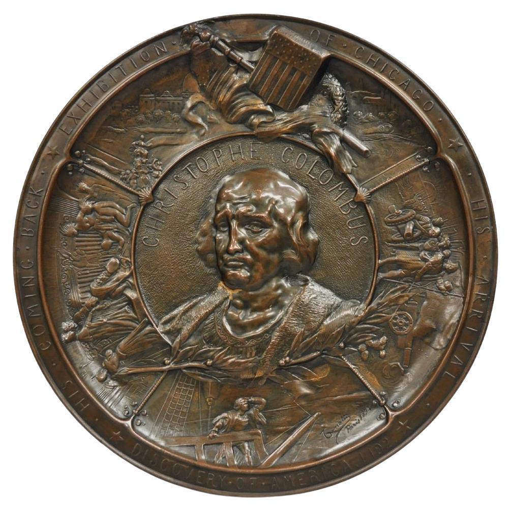 1893 World's Fair Columbian Exhibition Christopher Columbus Bronze Charge Plaque For Sale