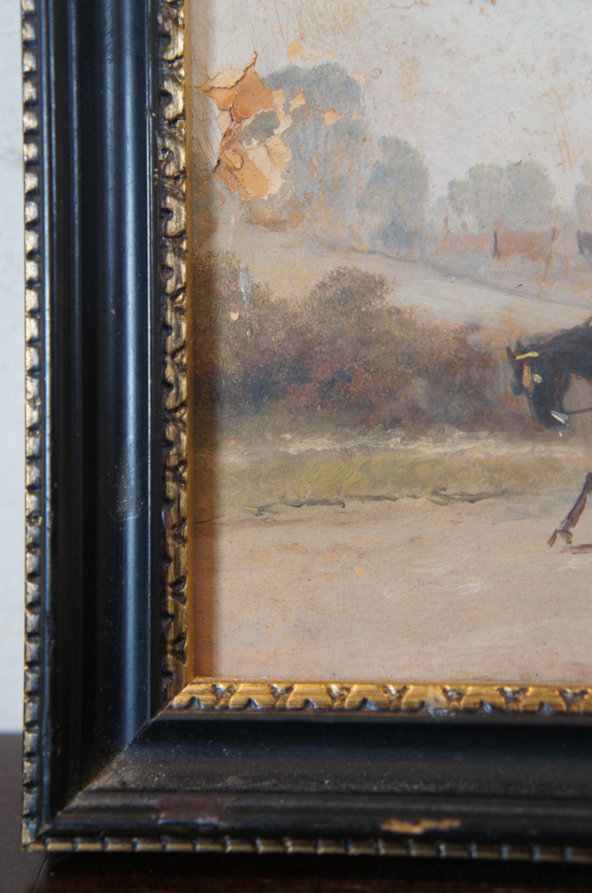 1894 Antique English Georgian Stagecoach Landscape Oil Painting Horses Wagon 4