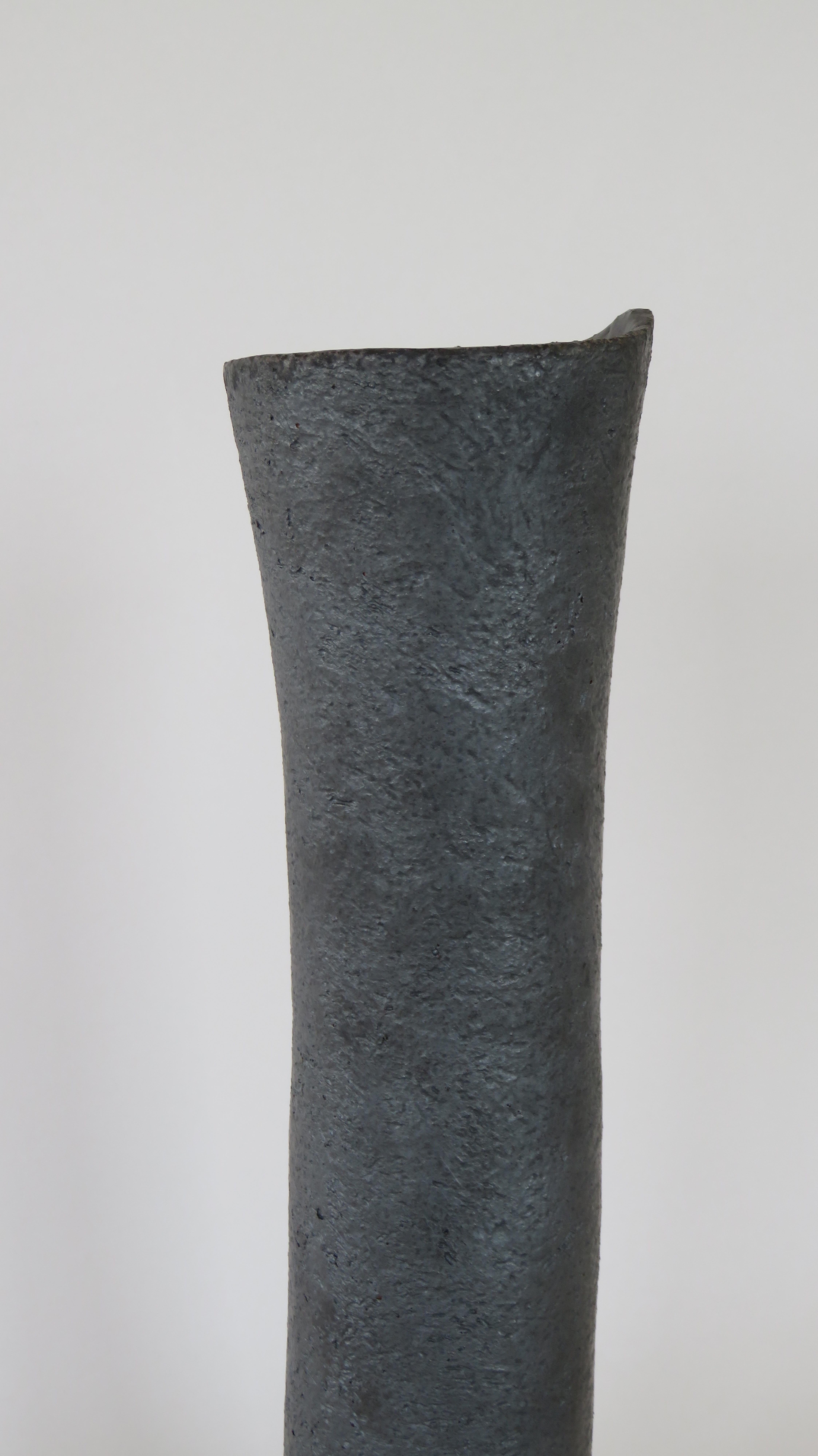 Hand-Crafted Tall, Tubular Metallic Black Ceramic Stoneware Vase, 19 3/8 Inches Tall