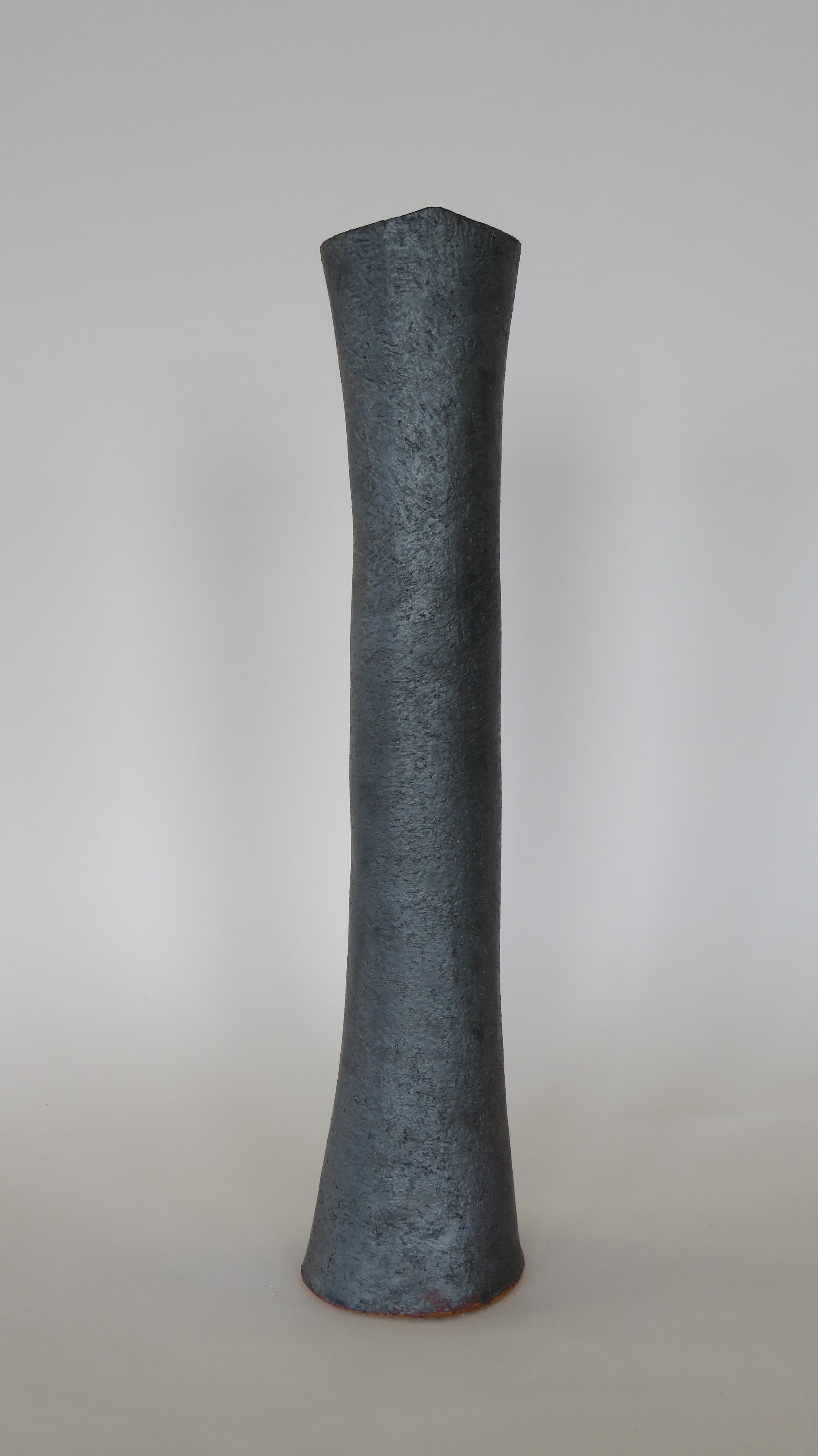 Organic Modern Tall, Tubular Metallic Black Ceramic Stoneware Vase, 19 3/8 Inches Tall