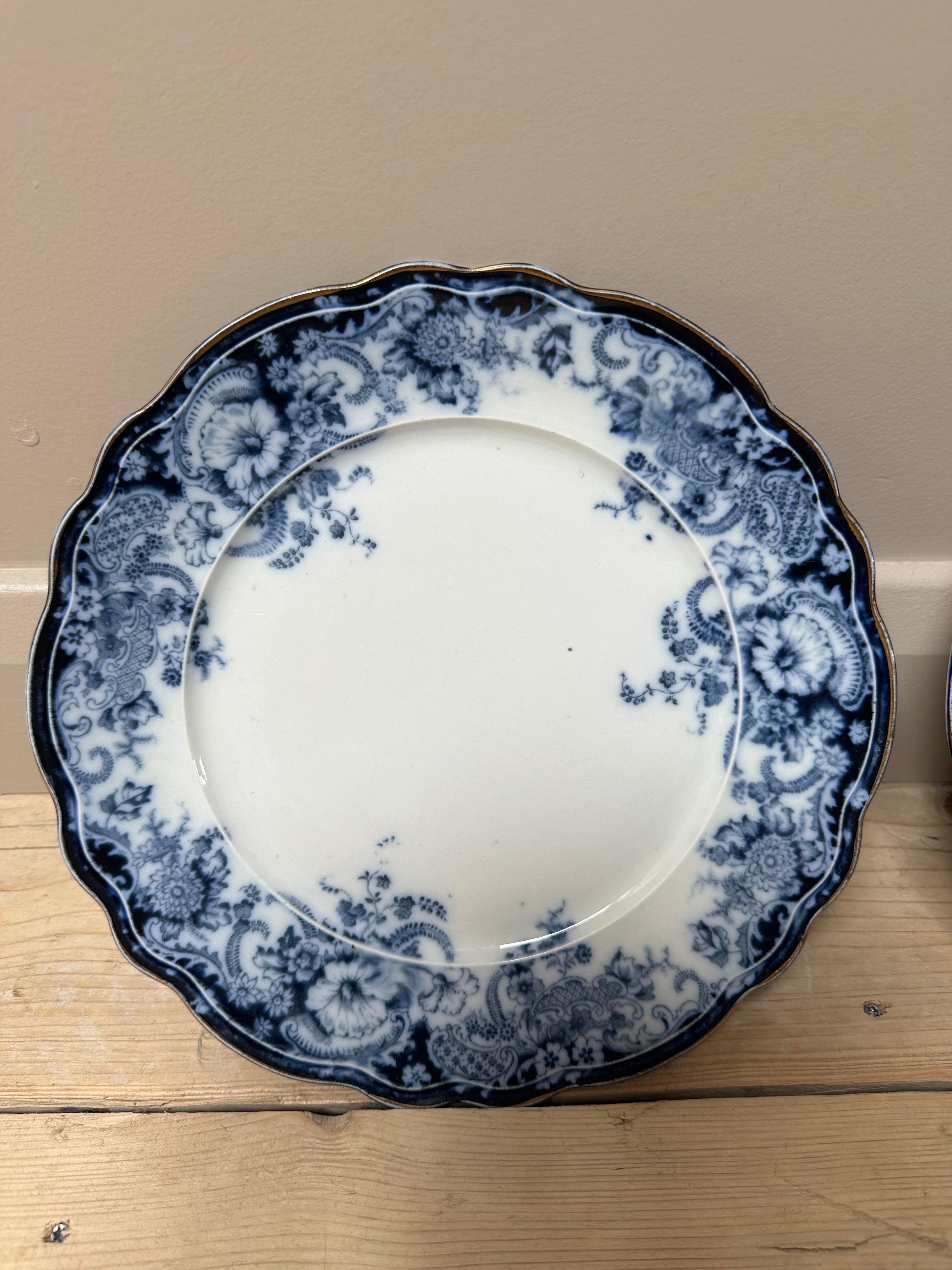 1894 Mikado-Porzellan, Knochenporzellan, blau-weißer Goldrand, Satz von 4 Speisetellern im Angebot 3