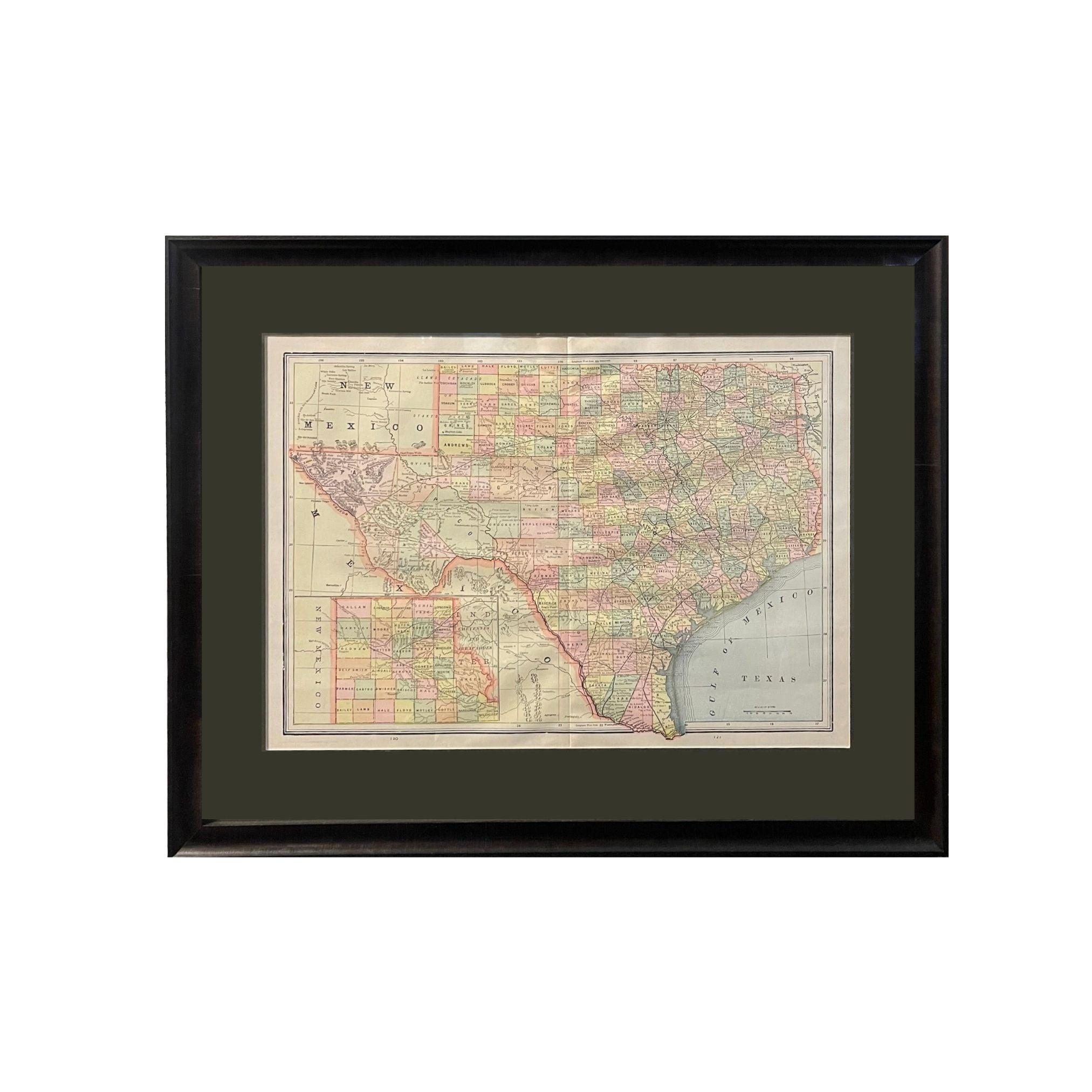 Victorien Carte du Texas de 1894 en vente