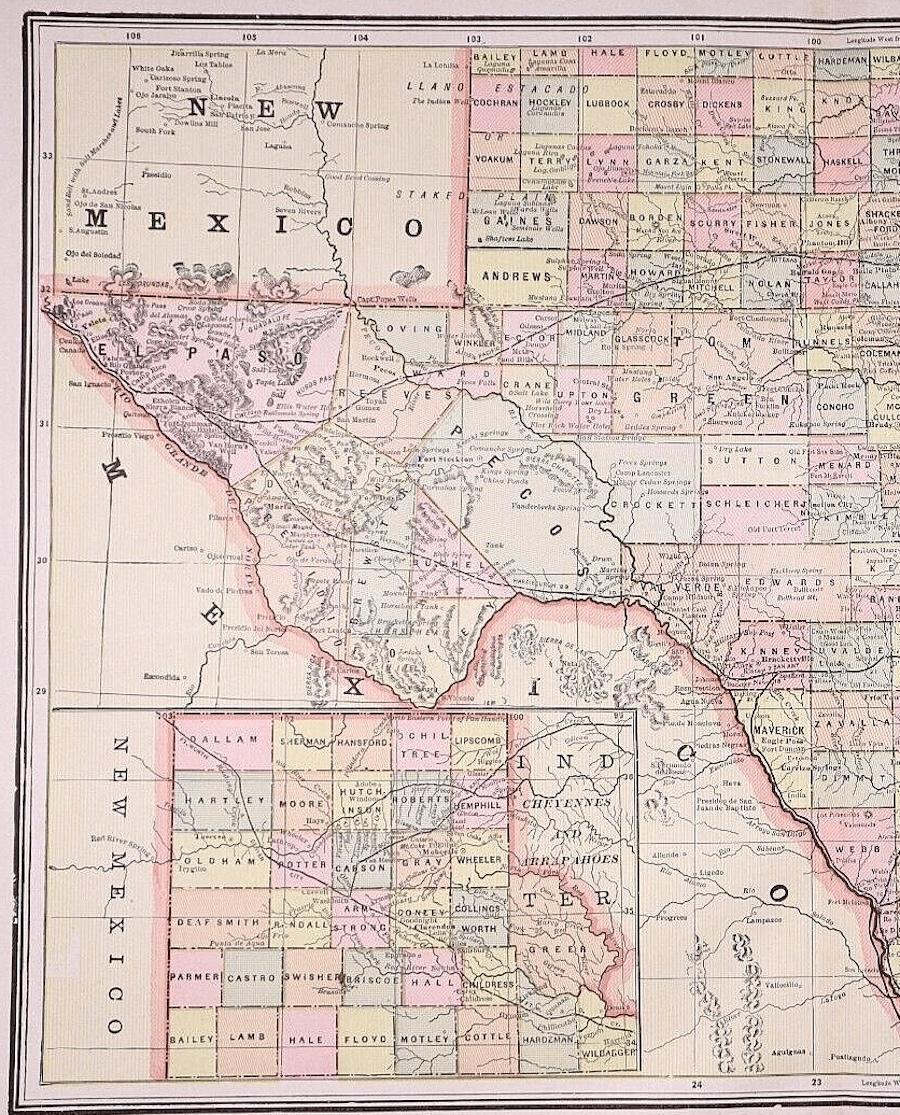 Fin du XIXe siècle Carte du Texas de 1894 en vente