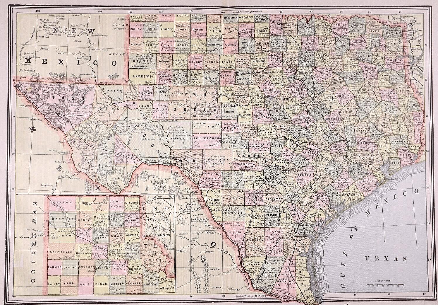 Papier Carte du Texas de 1894 en vente