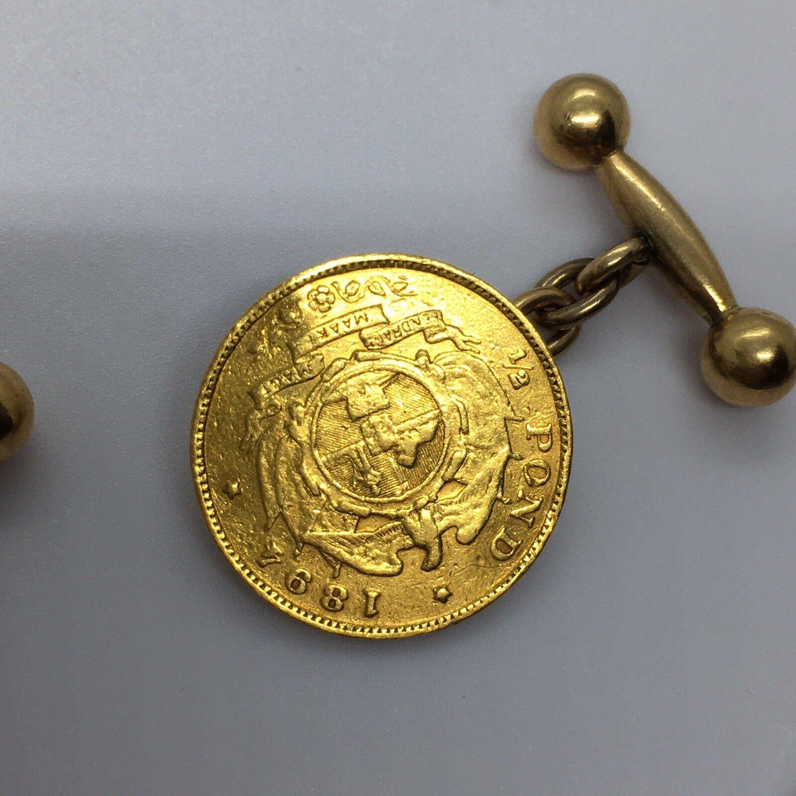Art Nouveau 1894 Turn of Centuy 18K Gold Coin 1/2 Pond South Africa krugerrand Cufflinks For Sale
