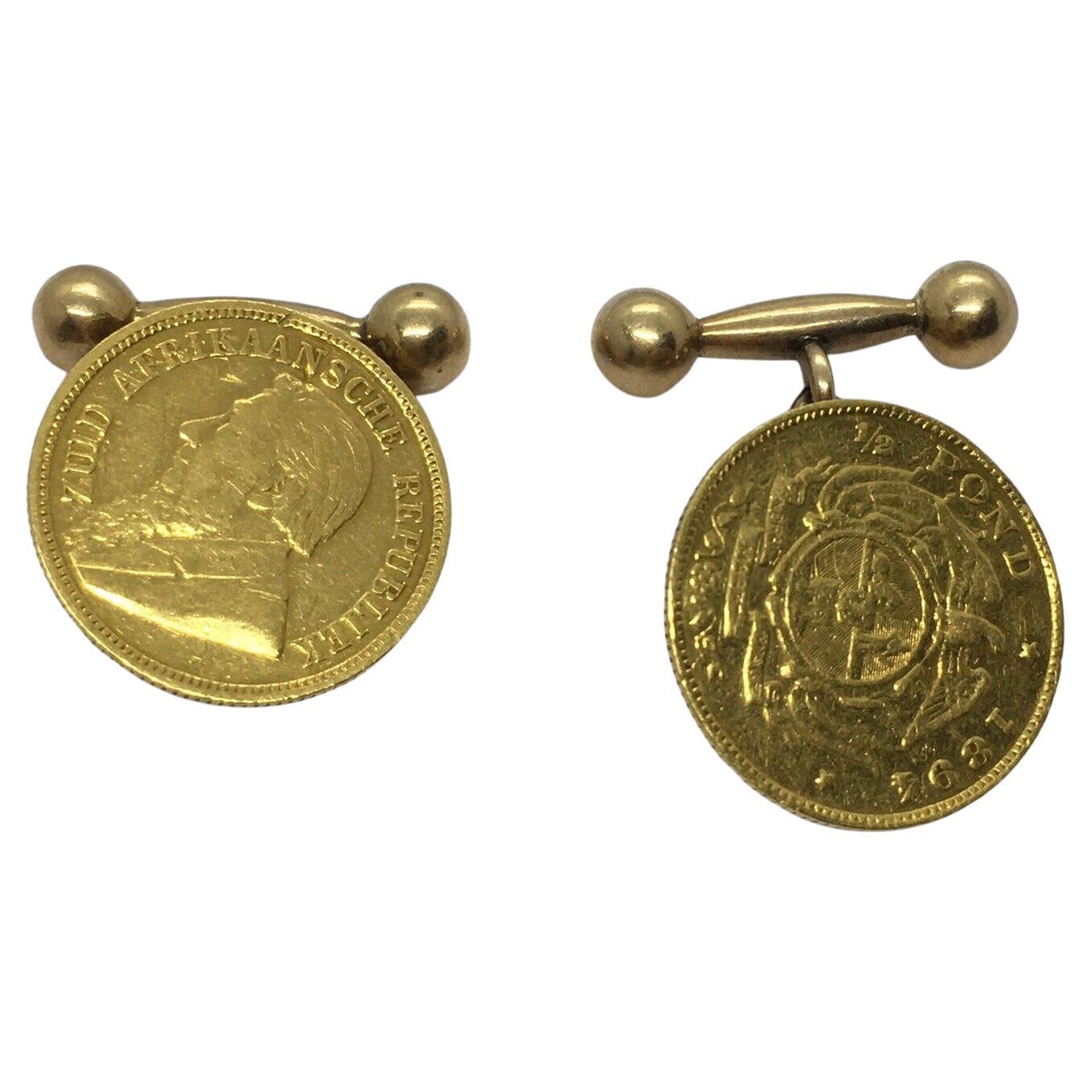1894 Turn of Centuy 18K Gold Coin 1/2 Pond South Africa krugerrand Cufflinks For Sale