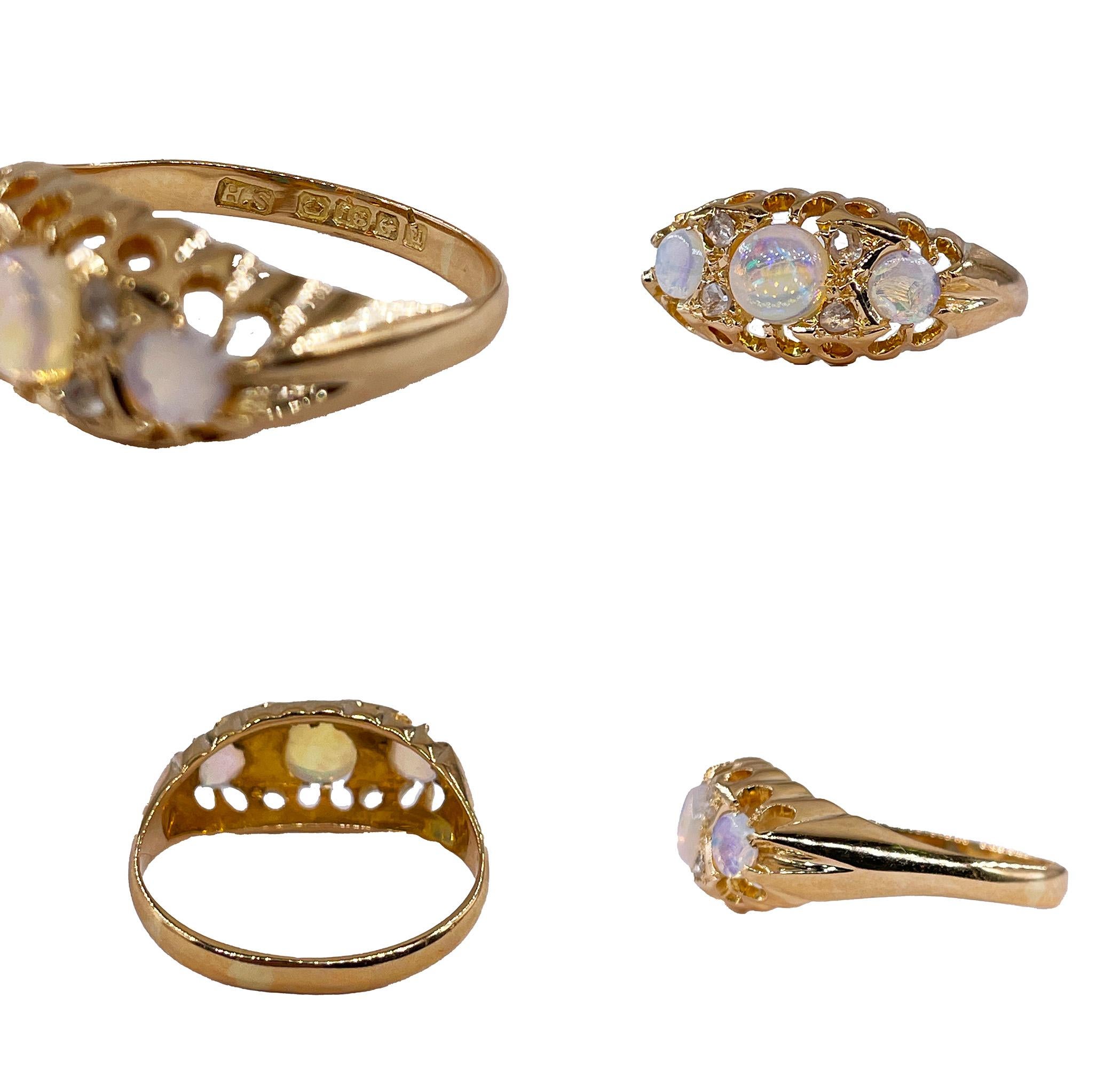 Alliance d'anniversaire de mariage victorienne en or 18 carats avec opale ancienne et diamants, 1894 10