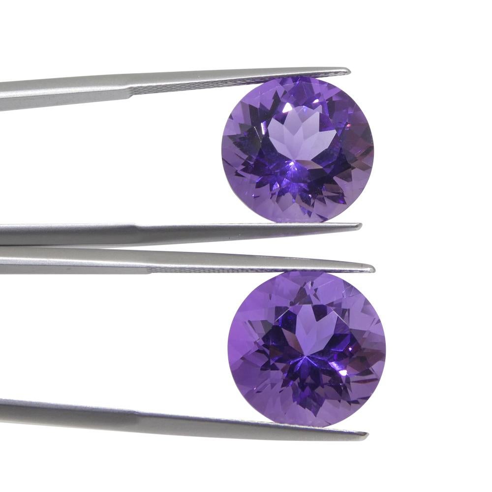 Brilliant Cut 18.94ct Pair Round Purple Amethyst from Uruguay For Sale