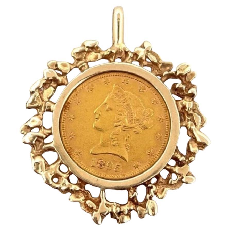 Nugget Style 14K Gold 1895 10 Dollar Liberty Head Eagle Gold Coin Pendant