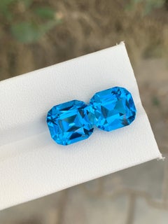 18.95 Carat Natural Loose Swiss Blue Topaz Pair Gemstone