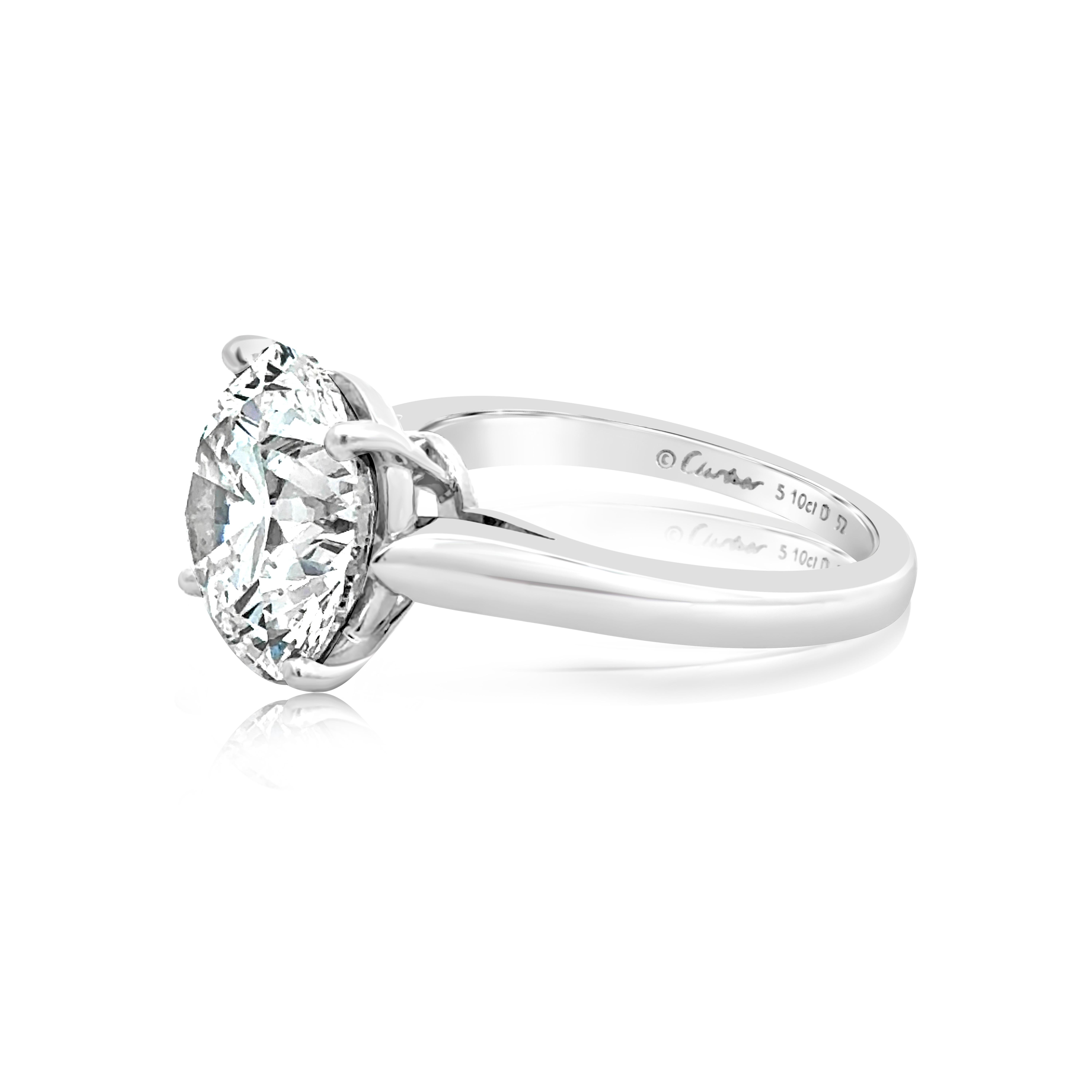 Contemporary 1895 Cartier 5.10 Carats Round Brilliant Cut Diamond Engagement Ring in Platinum