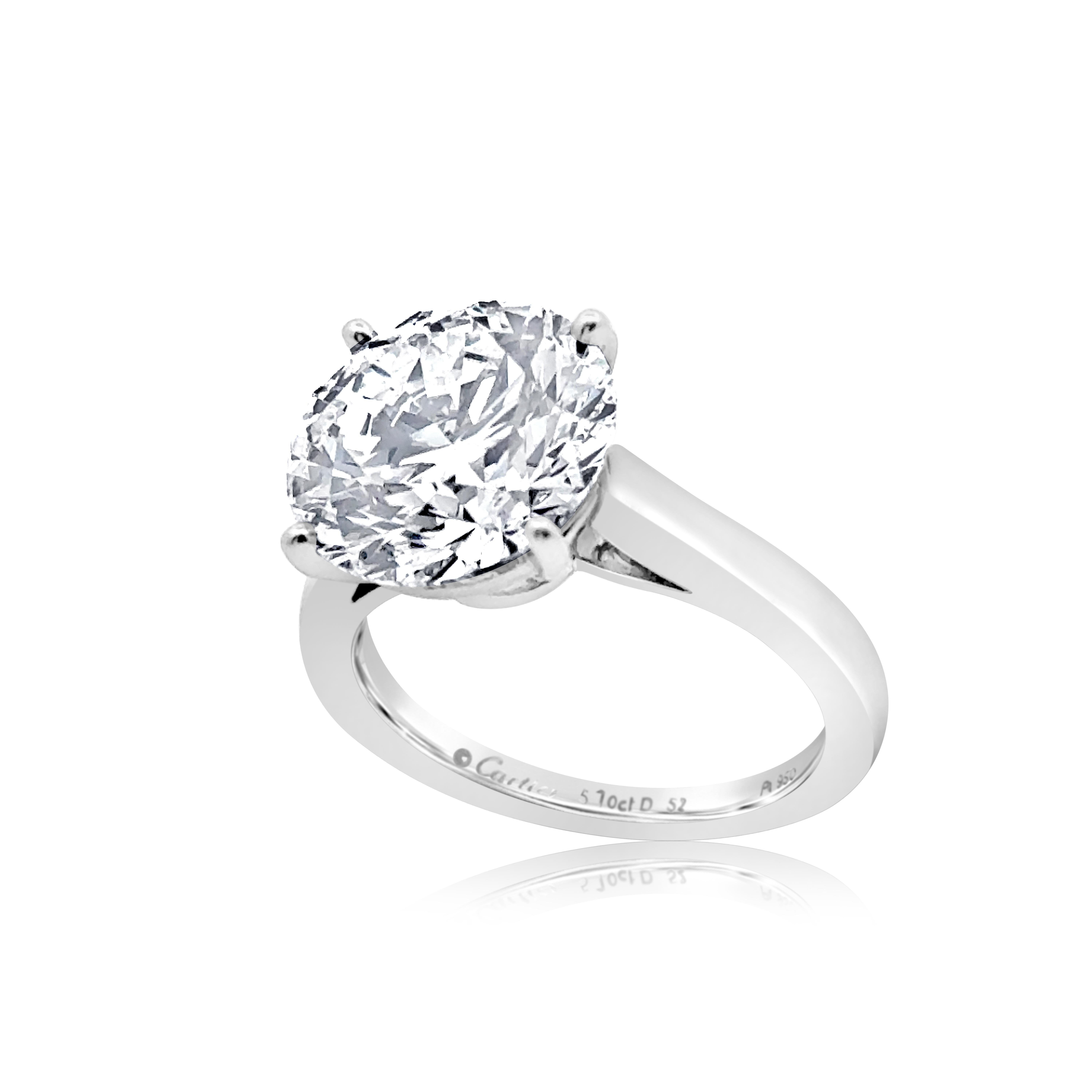 Round Cut 1895 Cartier 5.10 Carats Round Brilliant Cut Diamond Engagement Ring in Platinum