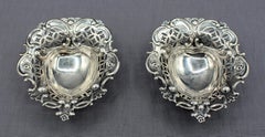 1895 Pair of English Sterling Silver Heart Shaped Dishes